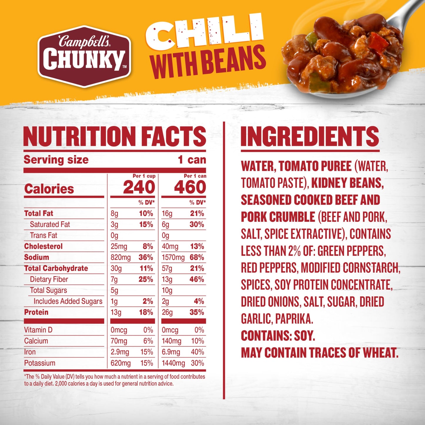 Campbells Chunky Chili with Beans, 16.5 oz Can