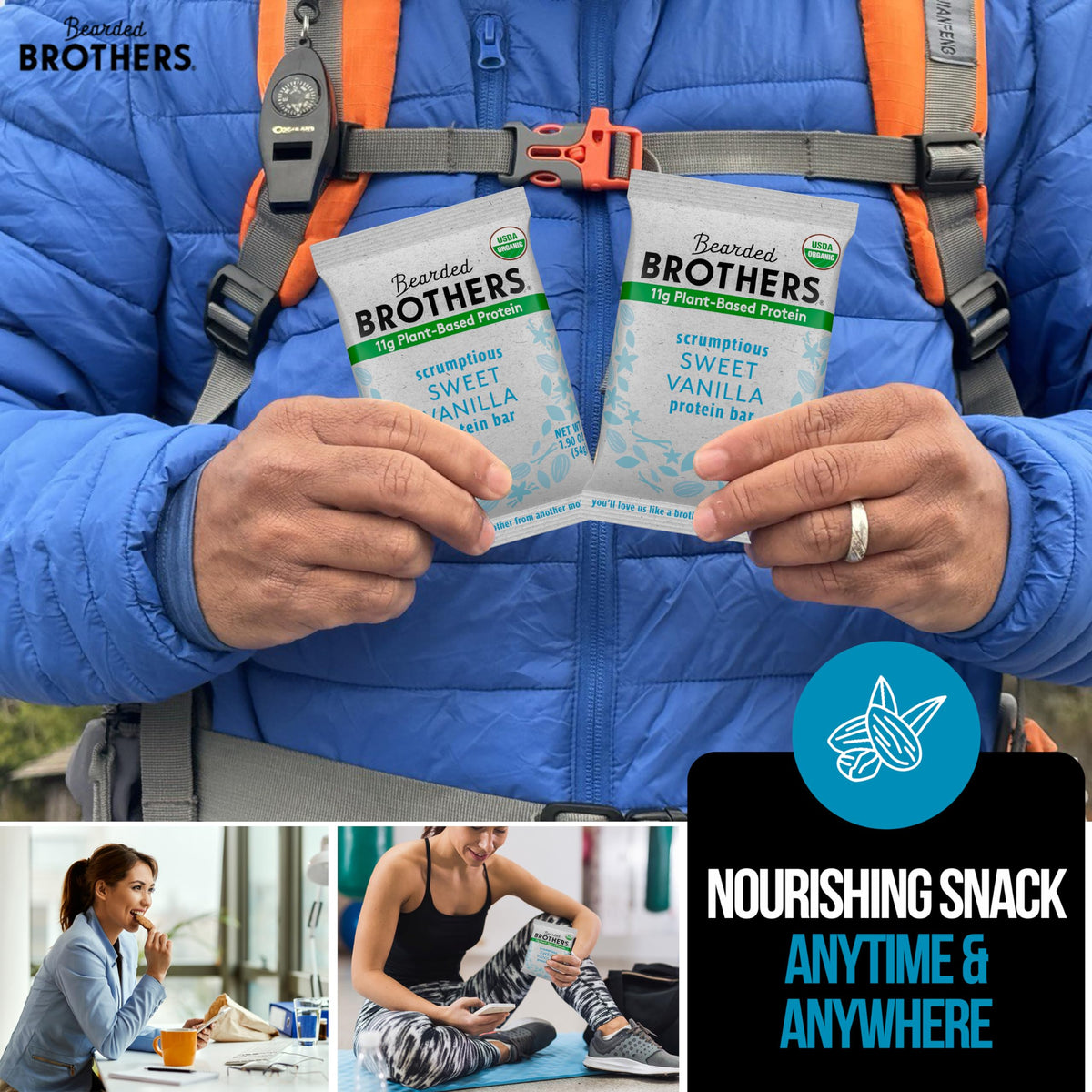 Bearded Brothers Organic Protein Bars, Vanilla (10 Pack) - 11G Of Plant Based Protein Gluten Free Vegan, Non-Gmo Healthy Snacks For Mature-Themeds Good Source Of Fiber