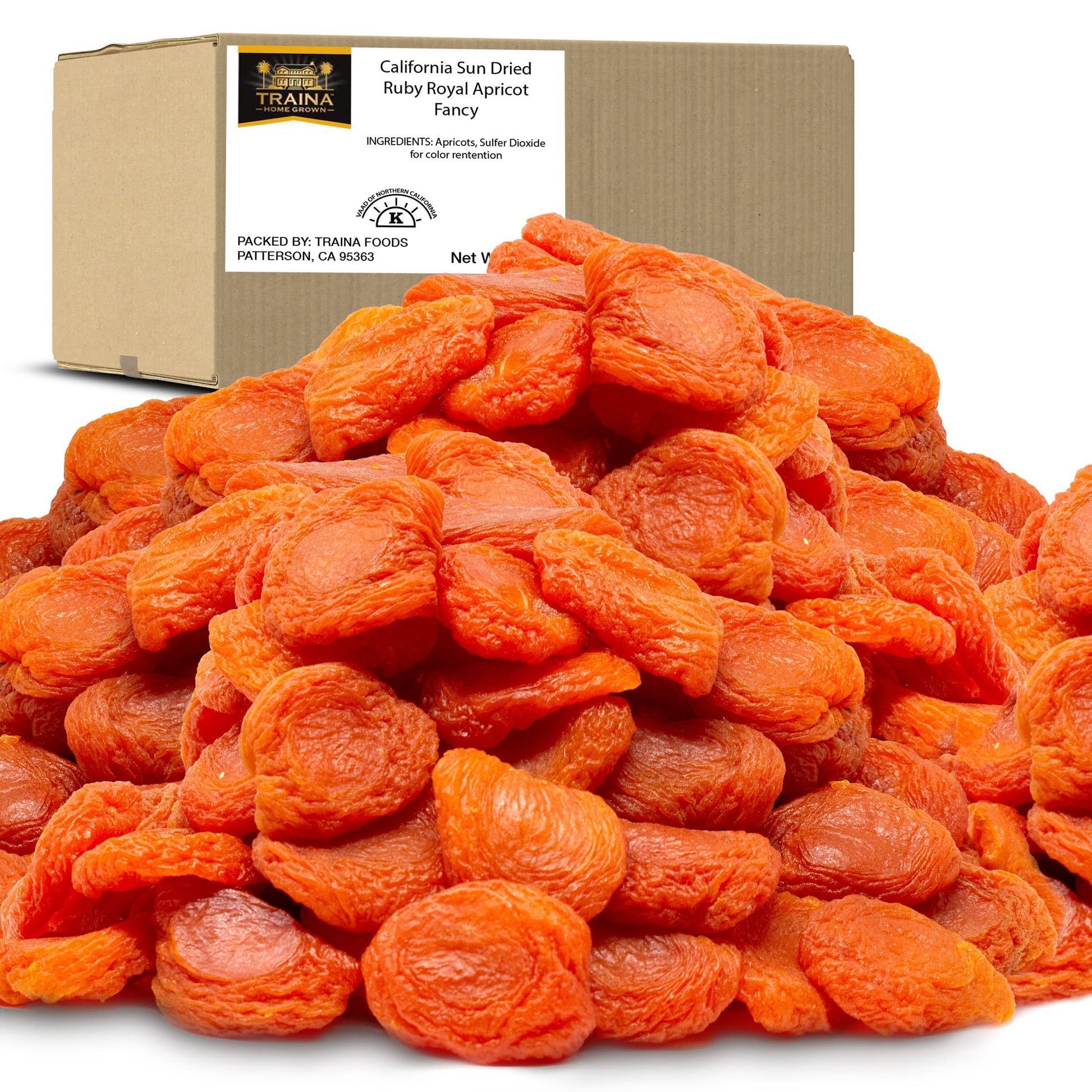Traina Home Grown California Sun Dried Ruby Royal Apricot Halves - SEASONAL/LIMITED - Healthy  No Sugar Added  Non GMO  Gluten Free  Kosher Certified  Vegan  Value Size (5 lbs)