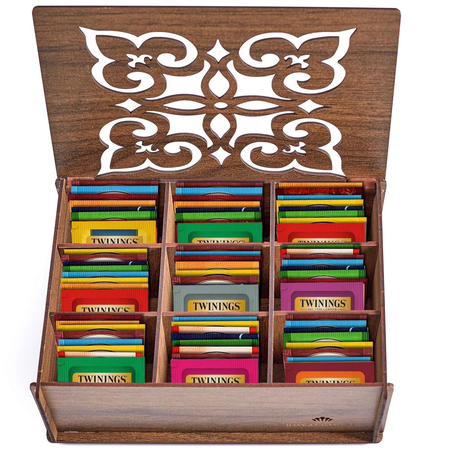 Twinings Tea Sampler Collection - 80 Tea Bags  22 Flavours/Assorted Tea  Gift Set In Decorative Mdf Box - Wooden Organizer Tea Chest Included - Ideal For Family & Friends (Walnut Mdf Box)