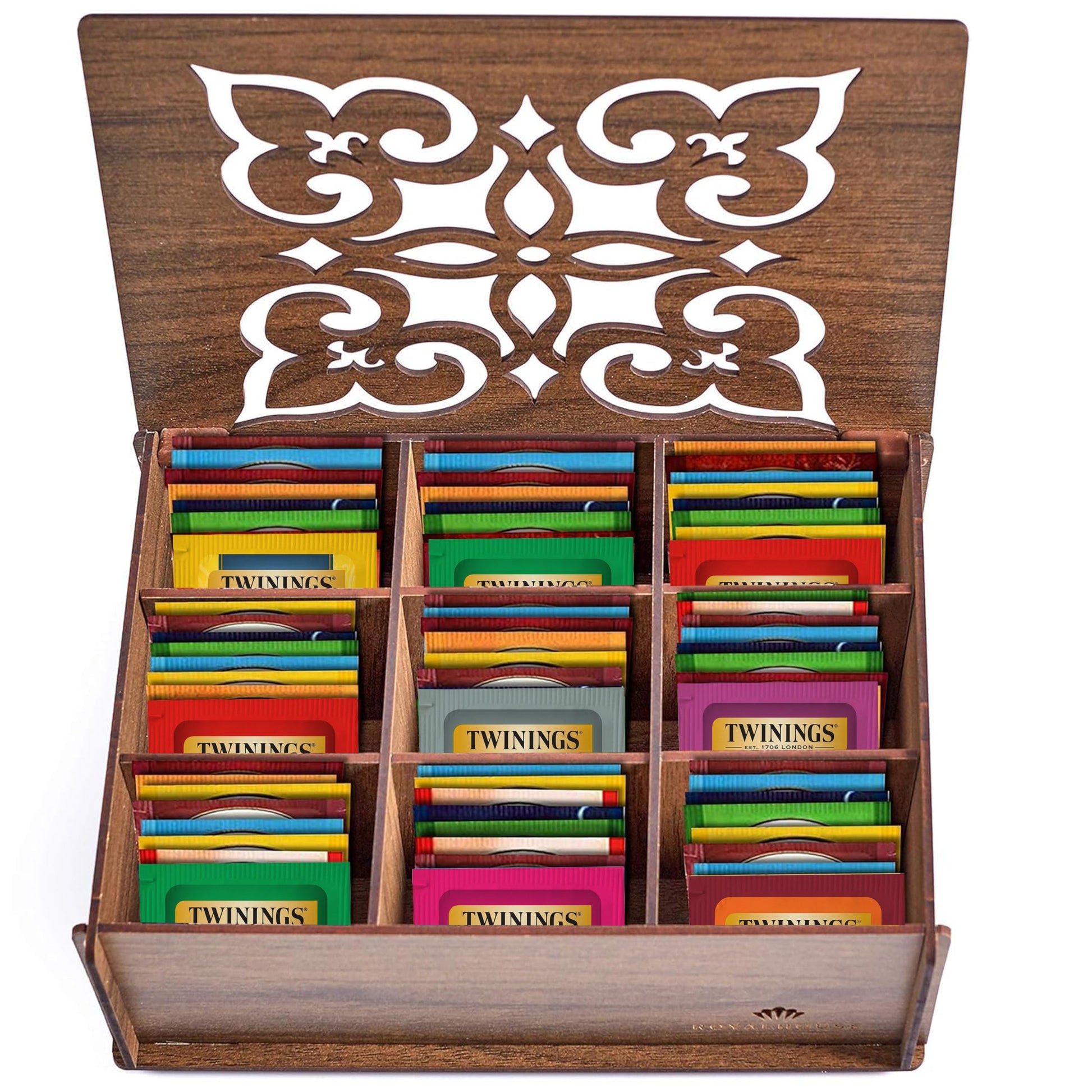 Twinings Tea Sampler Collection - 80 Tea Bags  22 Flavours/Assorted Tea  Gift Set In Decorative Mdf Box - Wooden Organizer Tea Chest Included - Ideal For Family & Friends (Walnut Mdf Box)