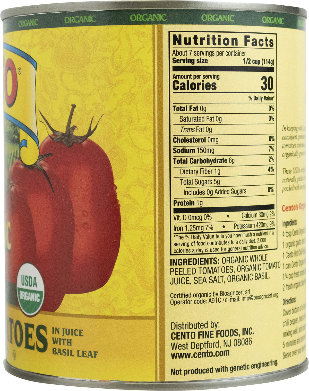 Cento Organic Whole Peeled Tomatoes, 28 Ounce Cans (Pack Of 12)