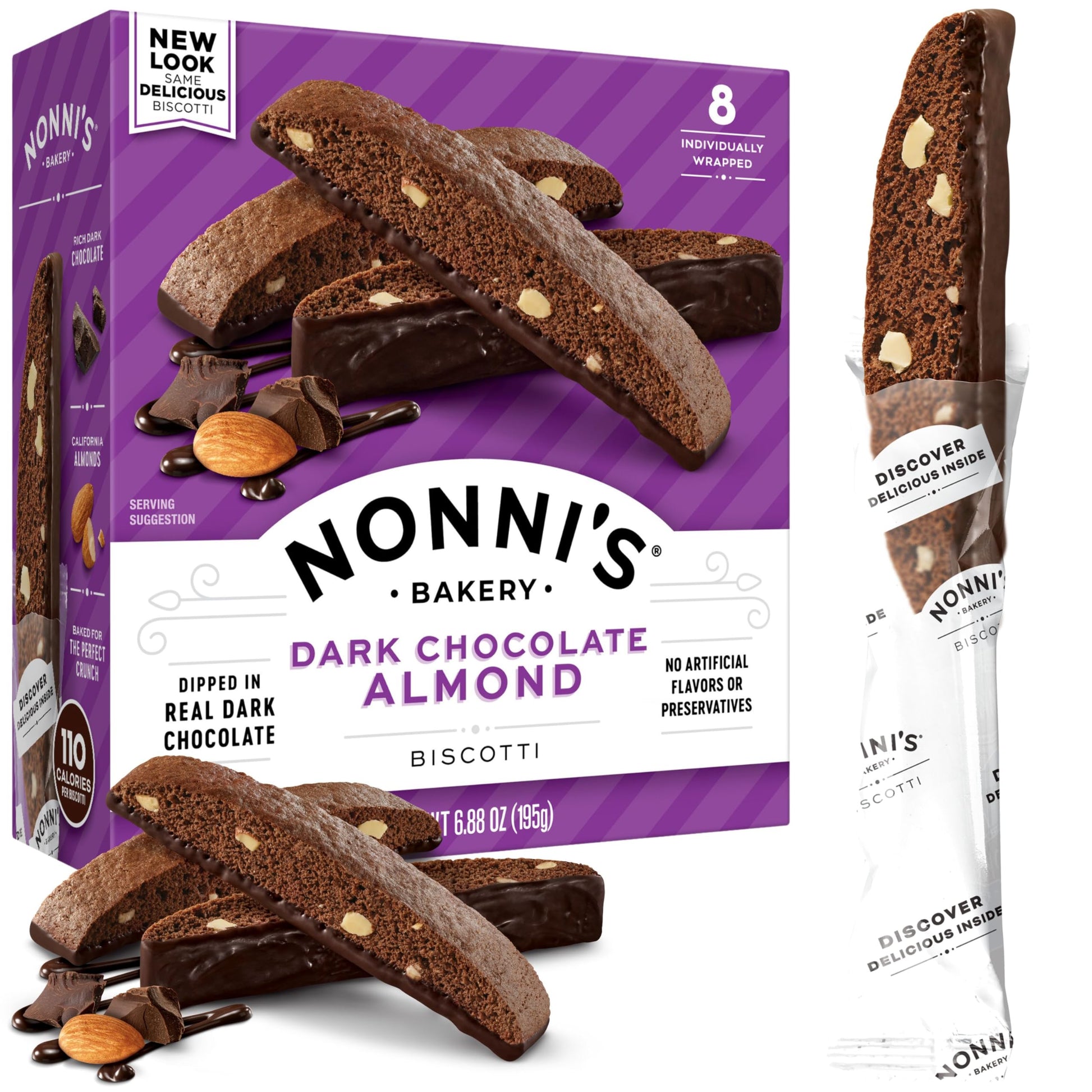 Nonnis, Dark Chocolate Almond Biscotti, 6.88 Ounce