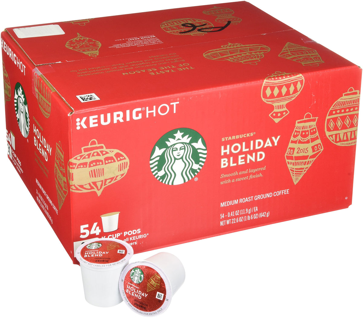 Starbucks Holiday Blend Medium Roast Ground Coffee K-Cups, 0.4 Oz, 16 Count