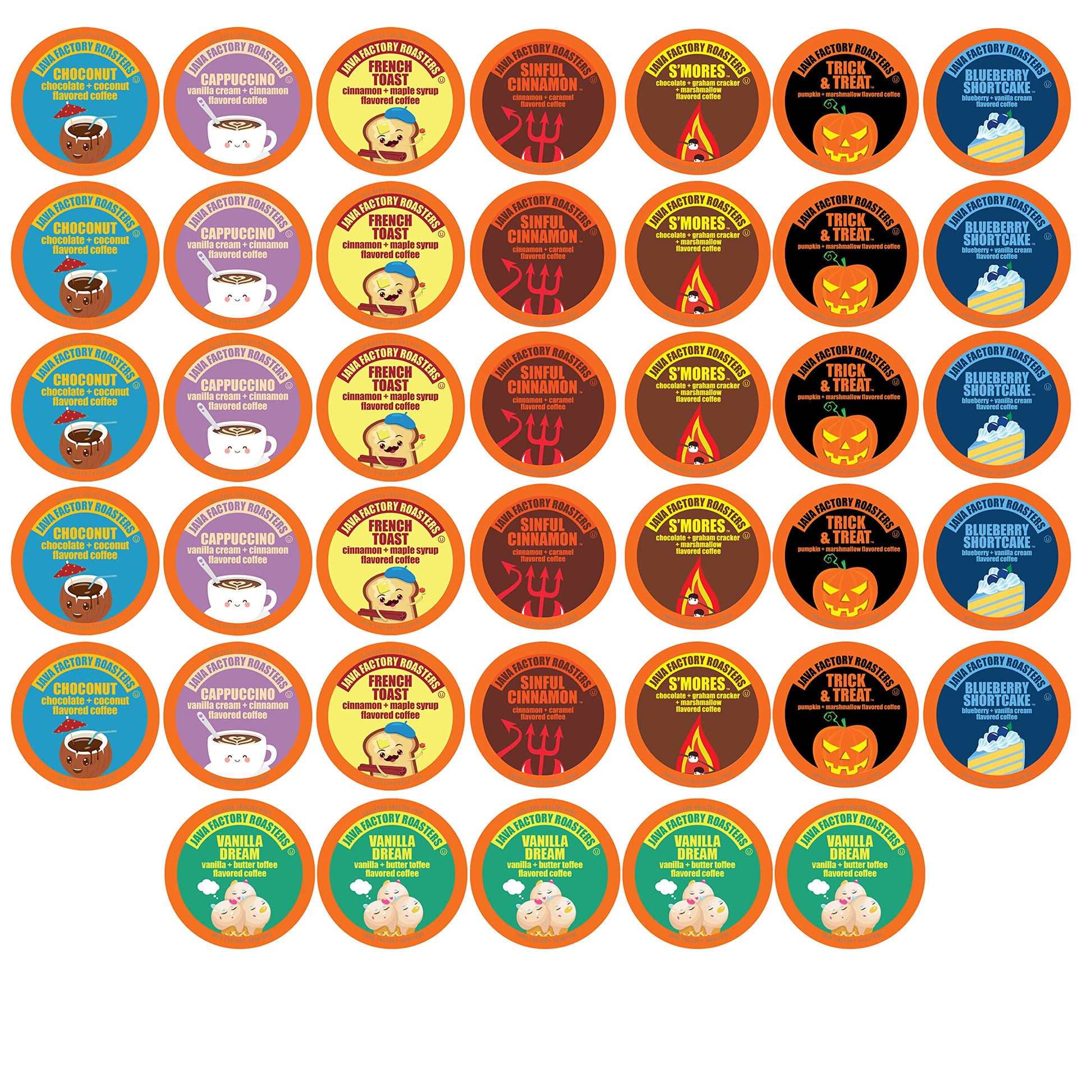 Java Factory Coffee Pods Assorted Sampler, Compatible with K Cup Brewers, 40 Count, Model JFR FS40