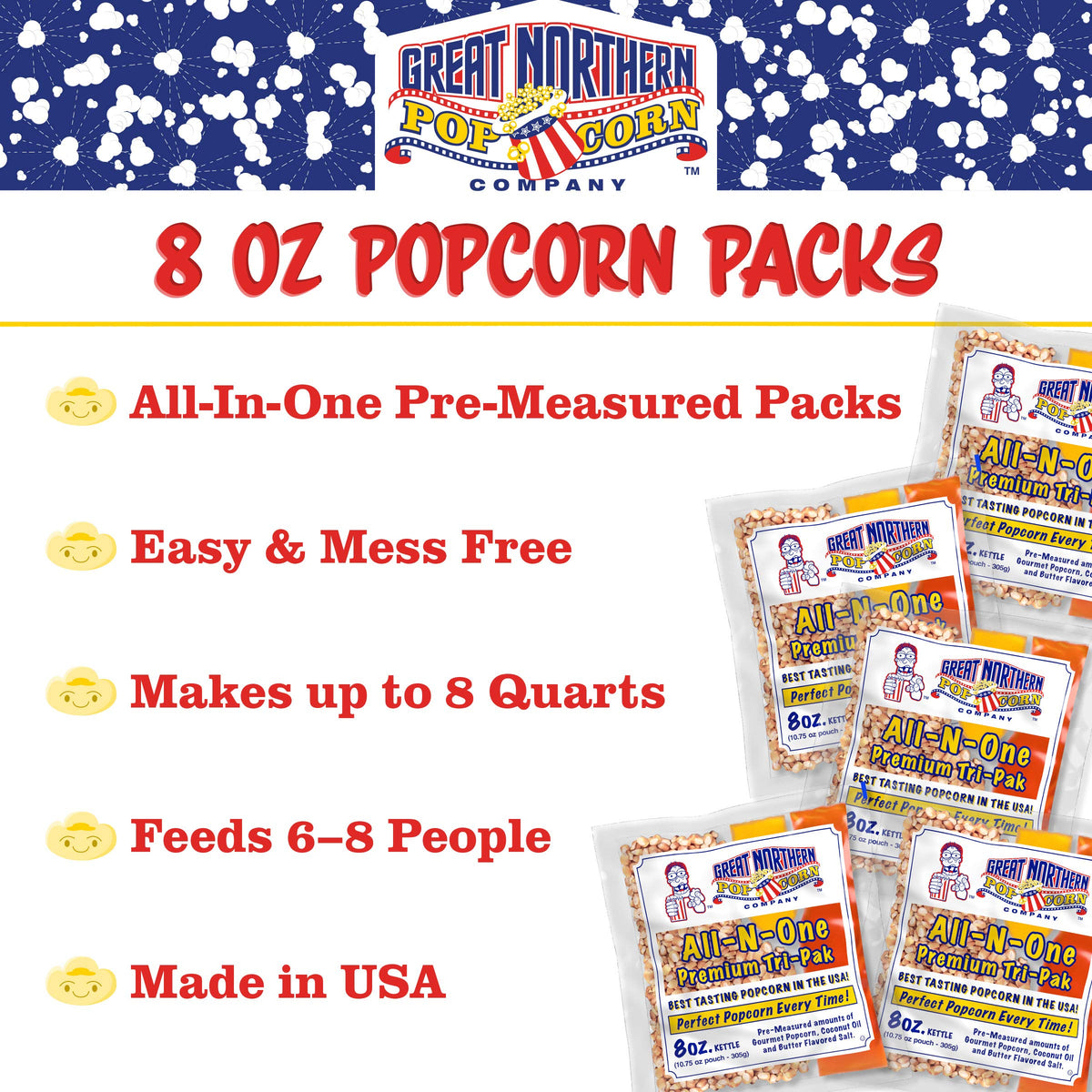 Great Northern Popcorn Movie Theater Style Popcorn Packs - 8 Ounce (Pack of 40) - Yellow