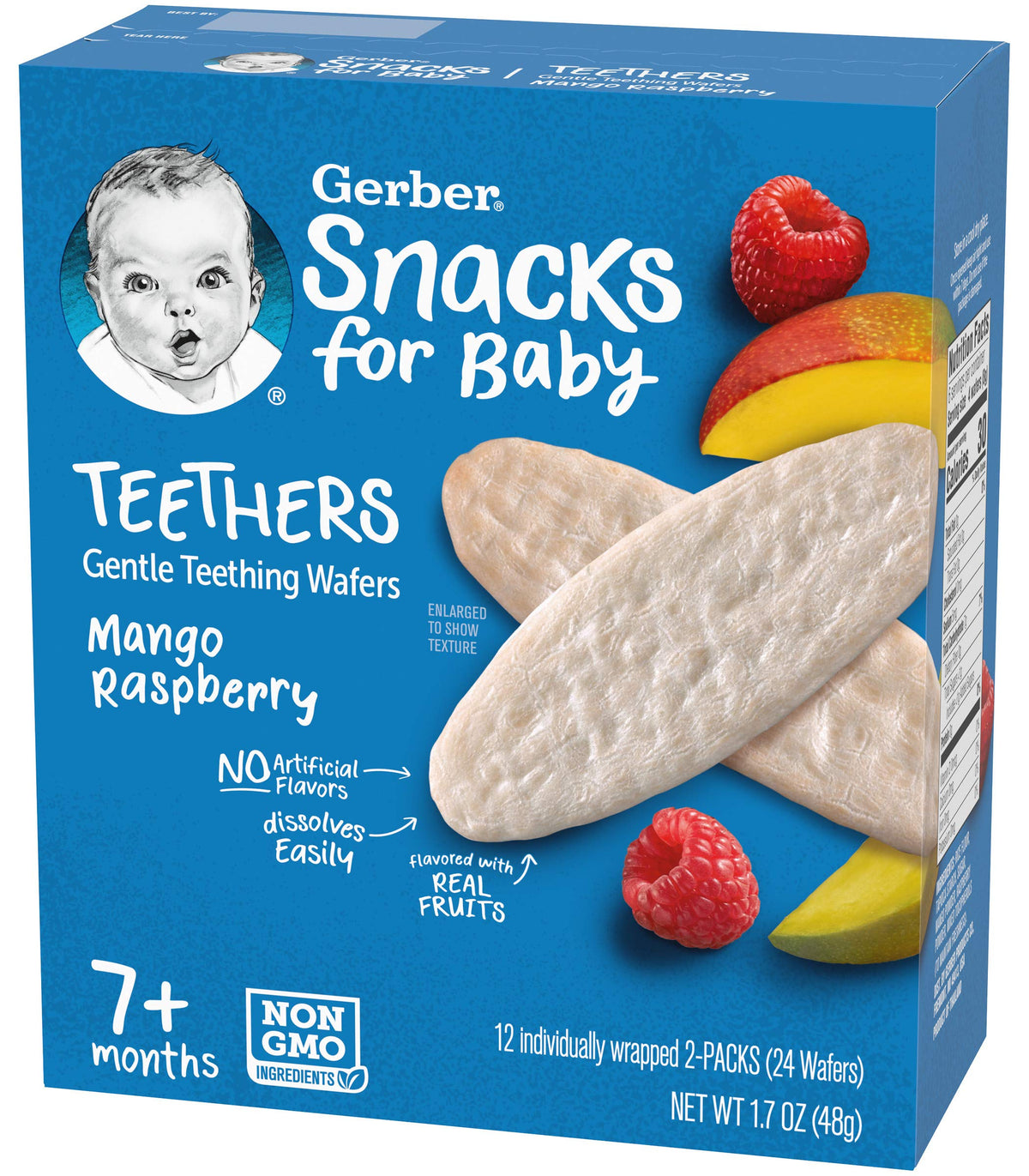 Gerber Snack For Baby Teethers, Mango Raspberry, Gentle Teething Wafers Flavored With Real Fruits, 12 Individually Wrapped 2-Pac