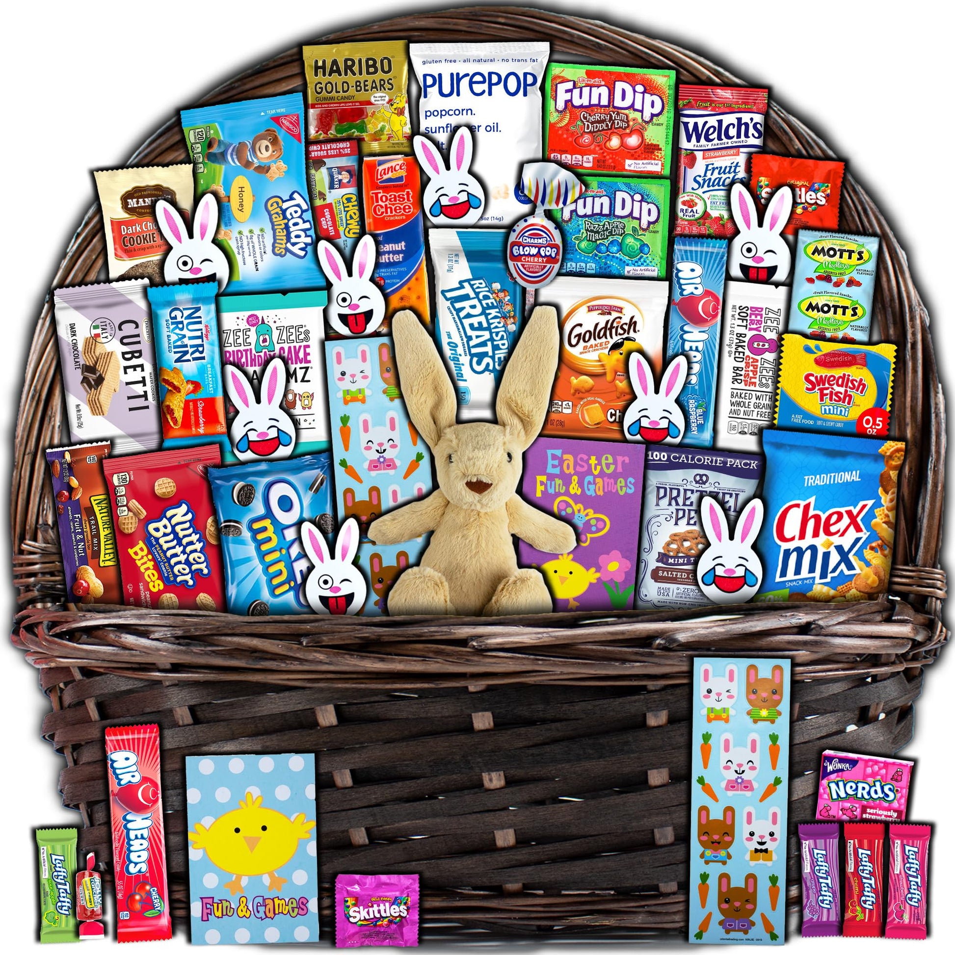 Easter Basket Gift (40Ct) - Already Filled Easter Gift Basket For Kids And 18+ Uses With Bunny  Candy  Snacks  And Treats - Boys  Girls  Grandchildren  Young Children  Toddlers  Men  Women