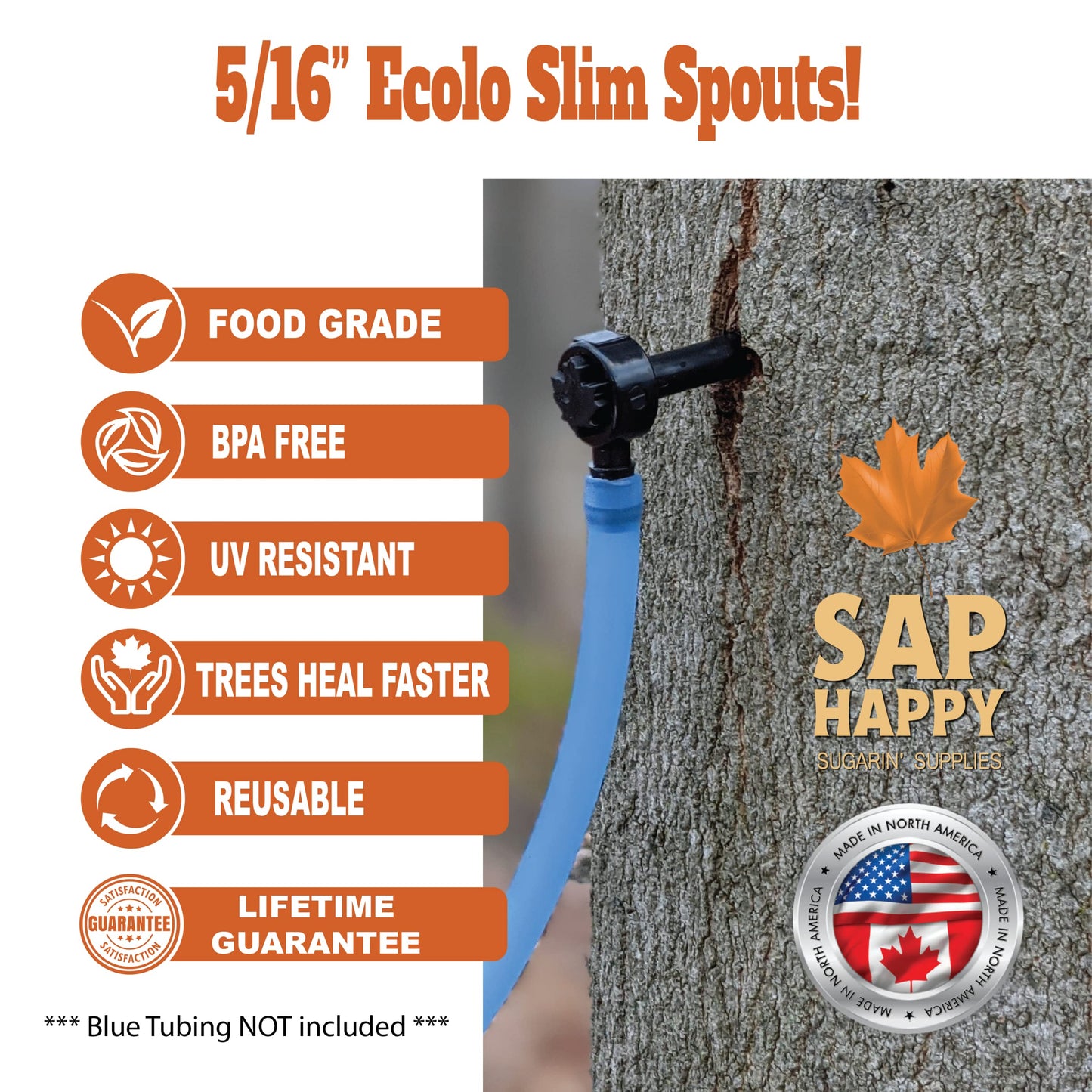 SAP HAPPY Maple Sap Spiles, 5/16 Ecolo Taps for Maple Trees, 5 Ounce Pack