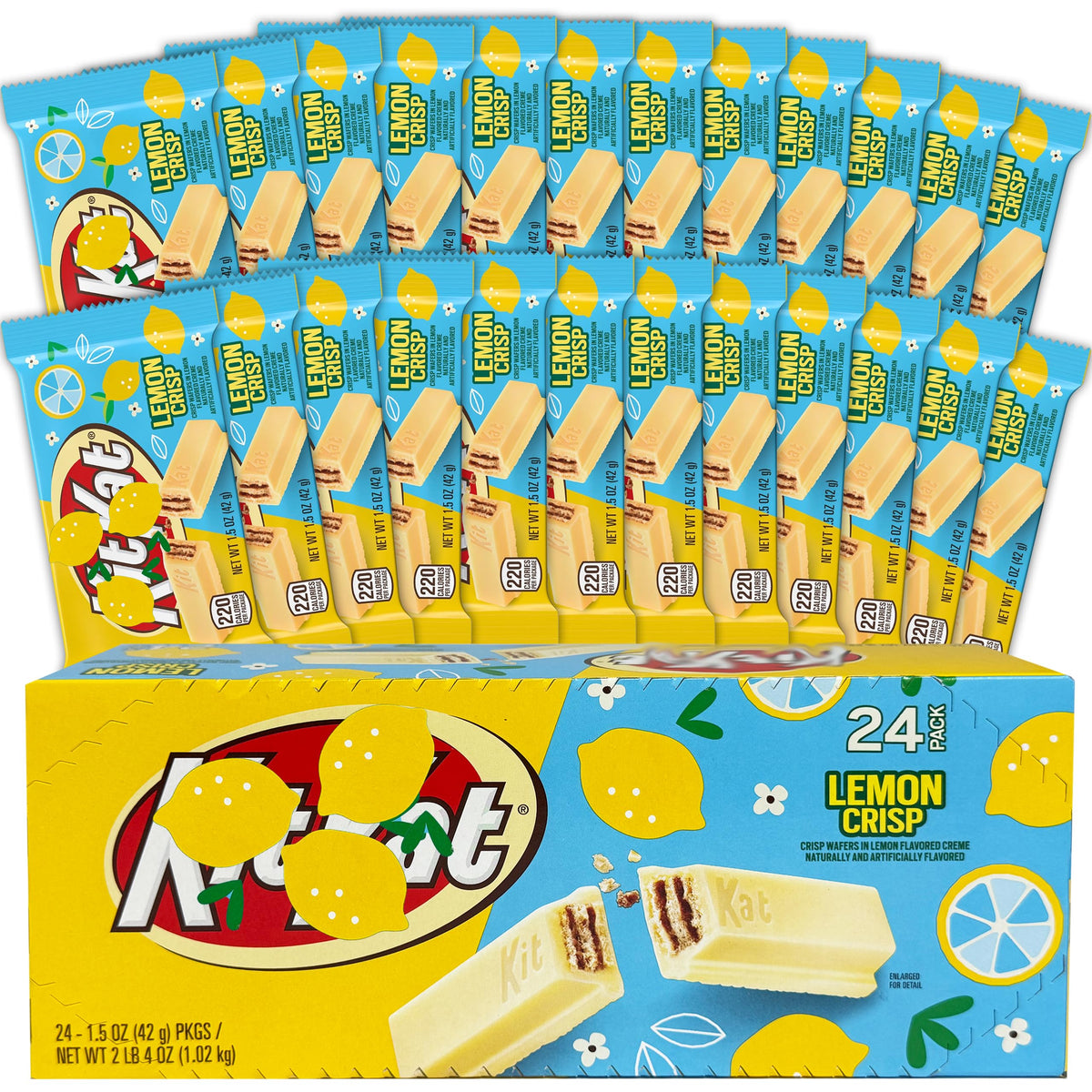 Partypom Lemon Crisp Kit Kat Bars - Limited Edition Lemon Flavored, Bulk 24 Count, 1.5 oz, Individually Wrapped Candy