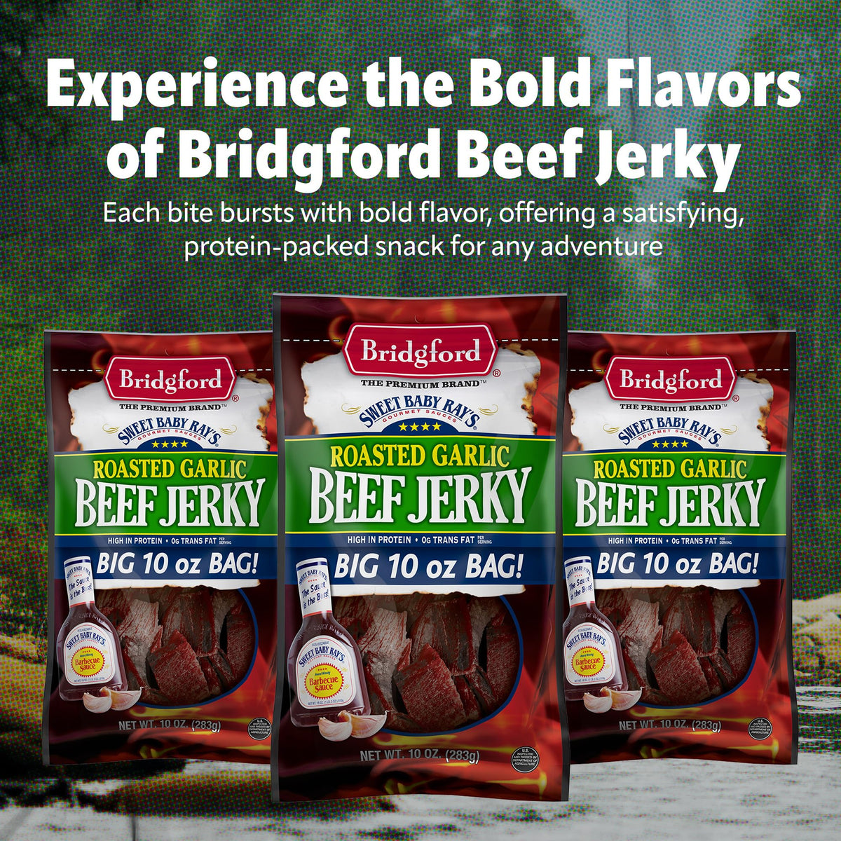 Bridgford Beef Jerky Roasted Garlic - 10 oz, 6 Pack, High Protein, Ready-to-Eat Snacks