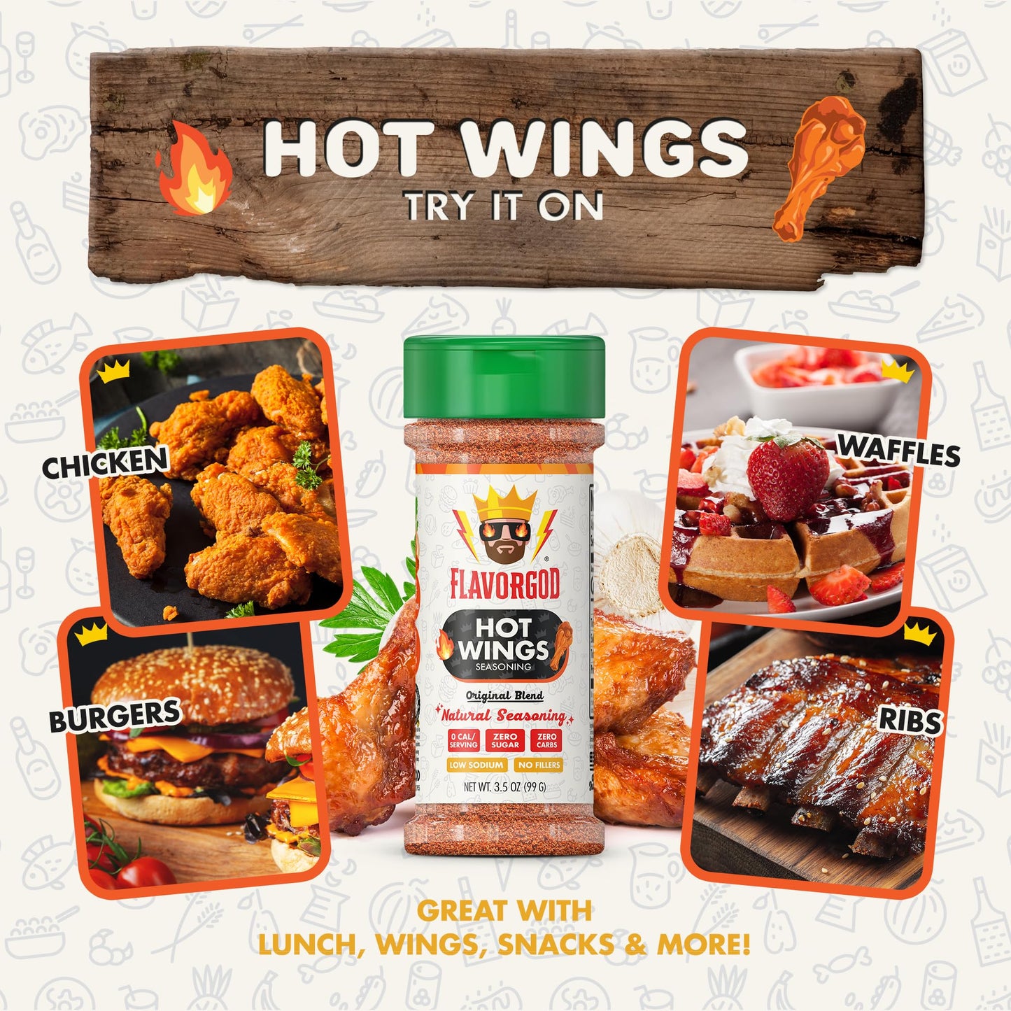 Flavor God Hot Wings Seasoning Mix - All Natural Spice Blend for Chicken Wings, Eggs, Seafood & Vegetables, Large Pack of 2
