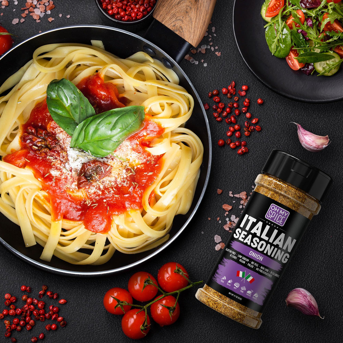 Italian Seasoning Blend Onion Powder Mix - Gluten Free & Low Sodium Pizza Seasoning For Bruschetta & Spaghetti. Mediterranean Sw