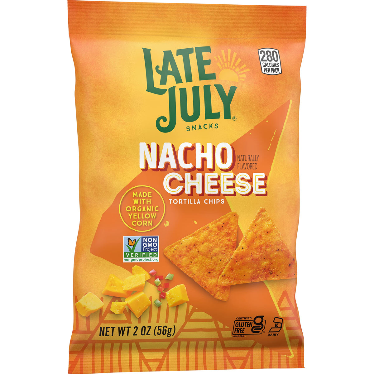 Late July Snacks, Nacho Cheese Tortilla Chips, 2-oz. Bag (Pack of 6)