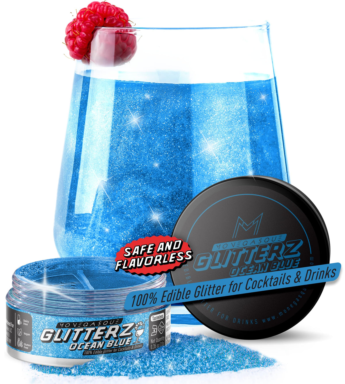 MONÉGASQUE Blue Edible Glitter for Drinks & Cakes - 10g Ocean Blue Glitter