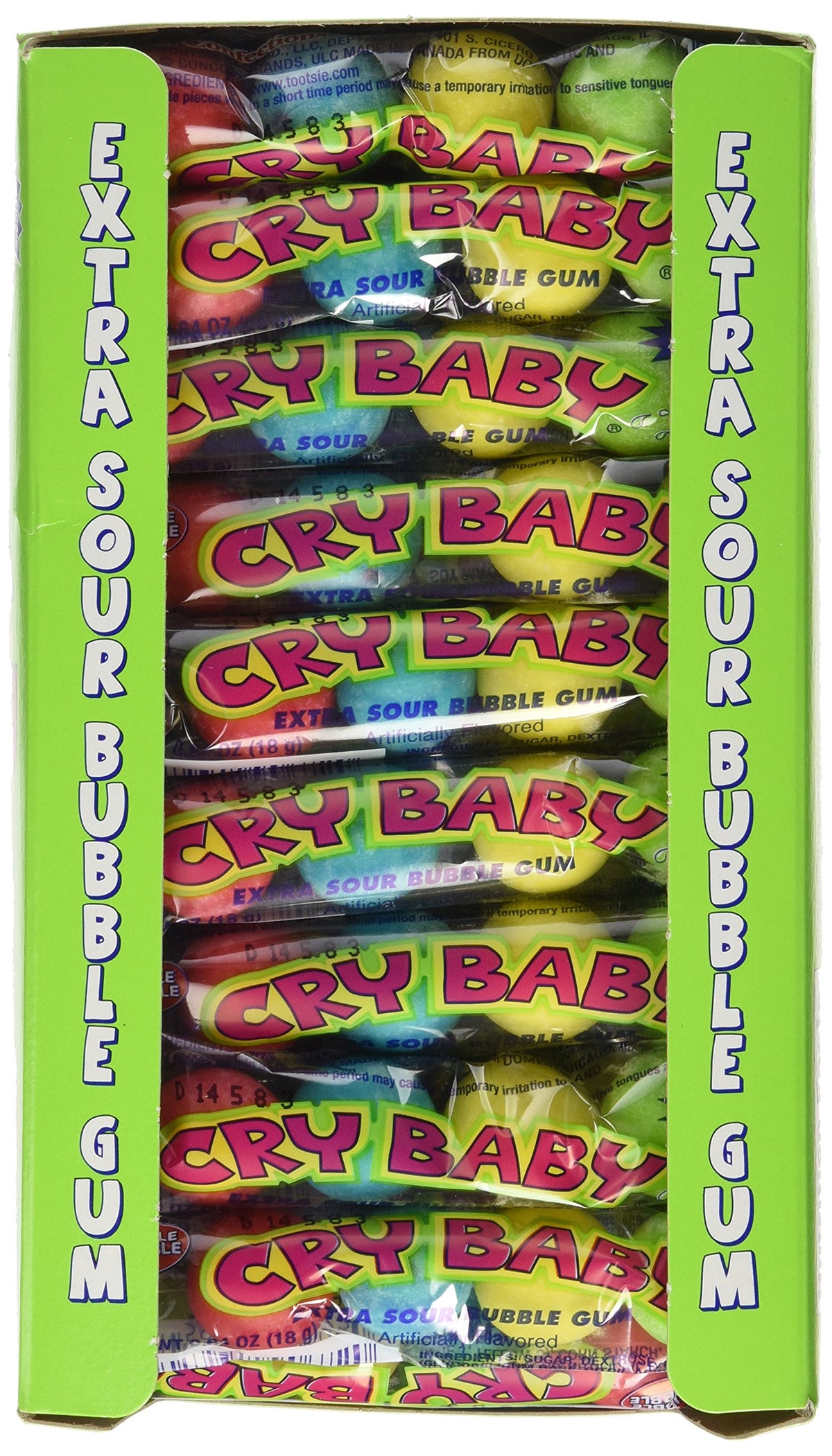 Cry Baby Extra Sour Original Bubble Gum 4 Count Tubes (Pack Of 36 Tubes)