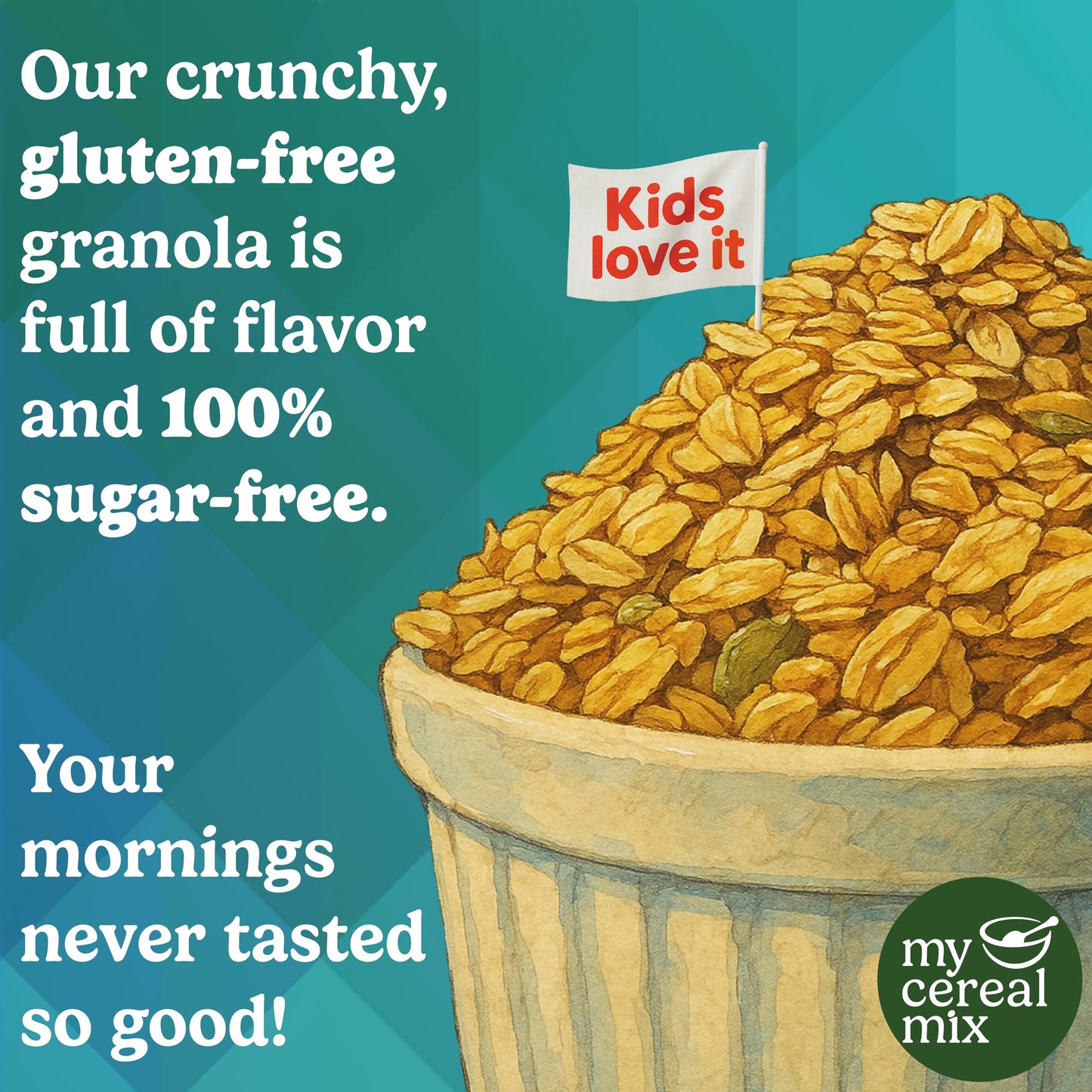 MyCerealMix Sugar Free Granola - Vanilla Almond, Non-GMO, Plant-Based, Gluten Free, 10oz