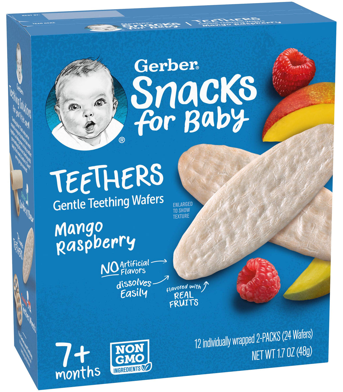 Gerber Snack For Baby Teethers, Mango Raspberry, Gentle Teething Wafers Flavored With Real Fruits, 12 Individually Wrapped 2-Pac