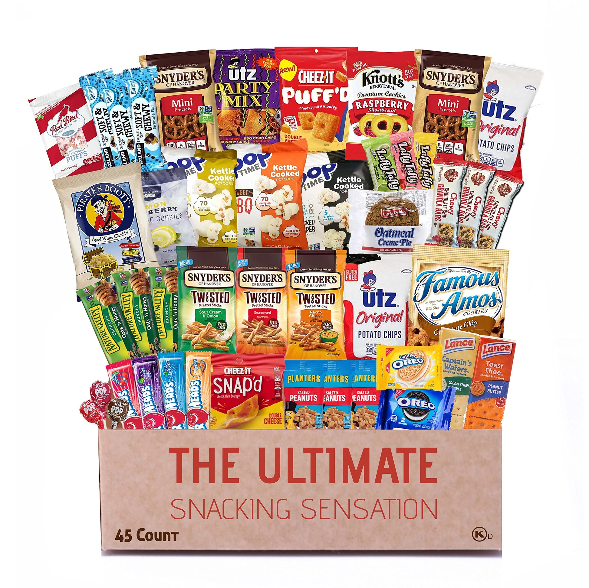 Broadway Basketeers 45 Count Snack Box Variety Pack Care Package For Kids Teens 18+ Uses Family Military College Students Birthdays - Cookies Chips Breakers Pretzels Candy Treats Healthy Snacks