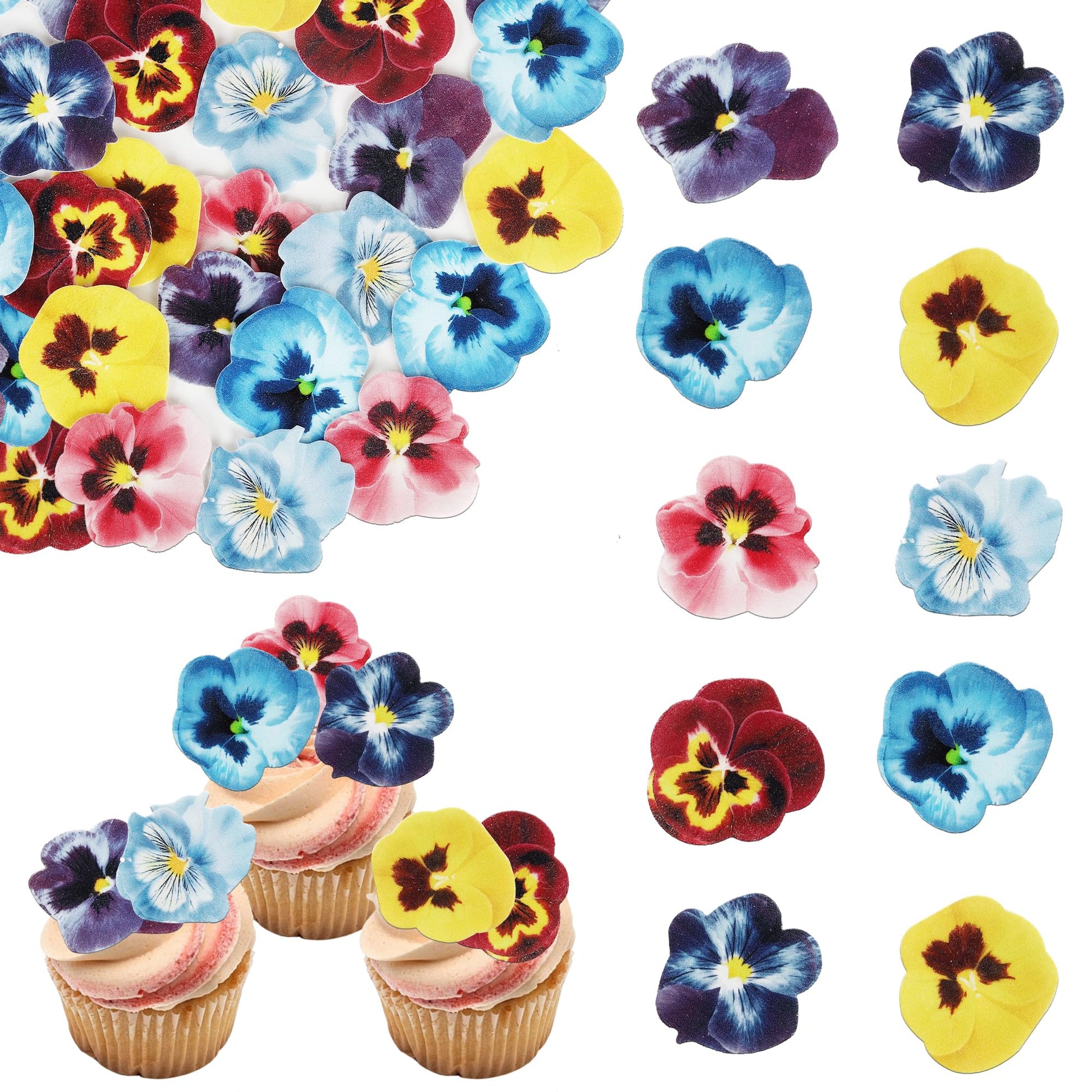 Rsstarxi 60 Pack Edible Flowers Cake Decorations, Wafer Paper Toppers for Wedding & Birthday, Design 10