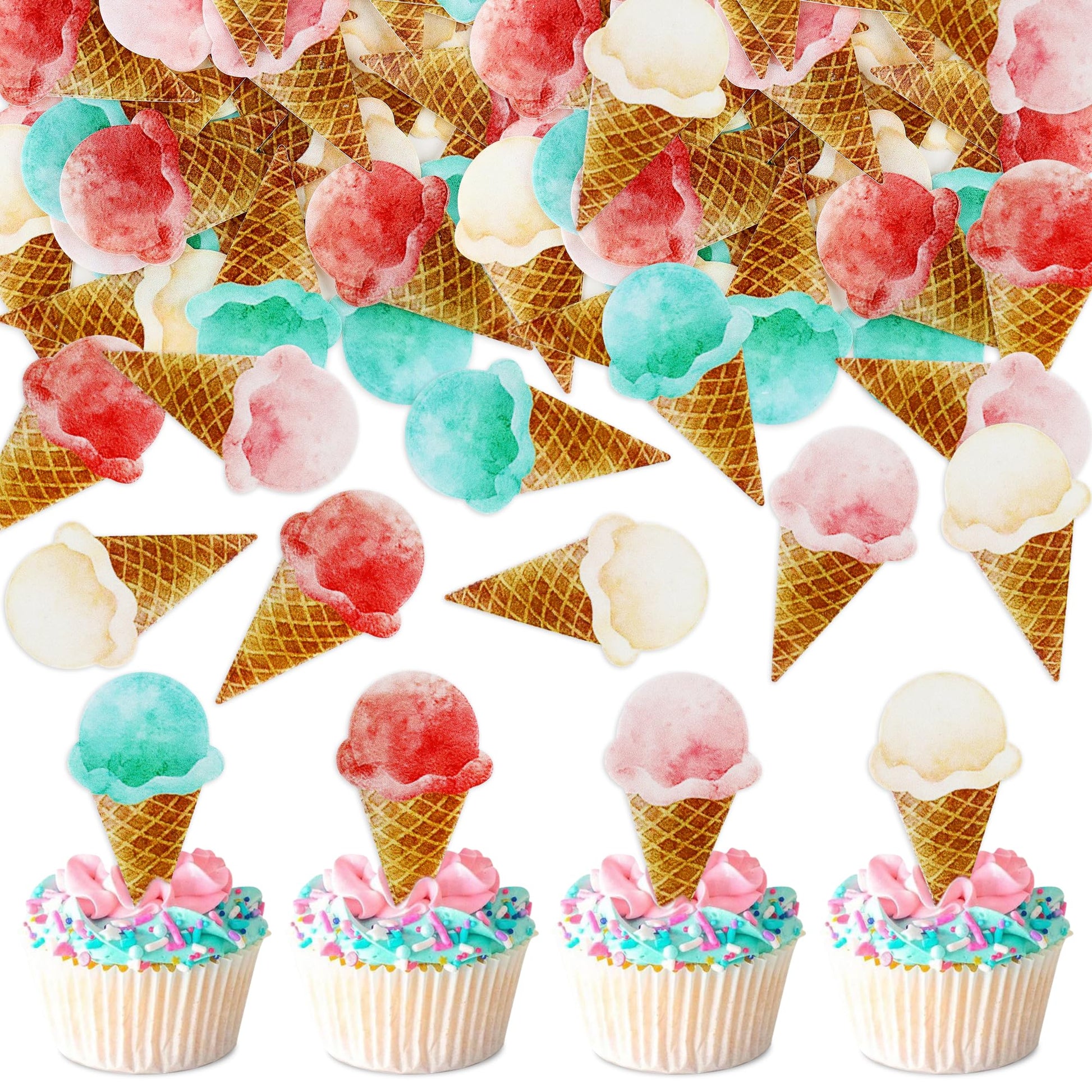 Ercadio 40 Pack Edible Ice Cream Cupcake Toppers Edible Cake Decoration Drink Topper Picks For Baby Shower Birthday Summer Hawaii Theme Party Cake Decors Supplies