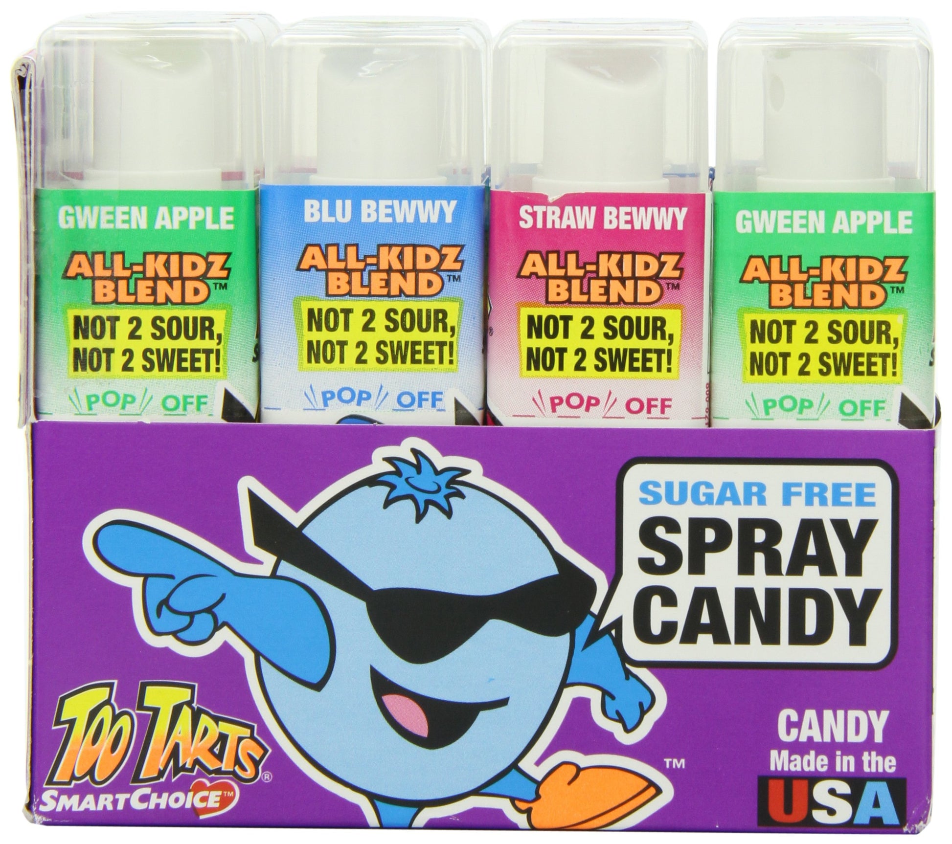 Too Tarts Sugar Free Sour Candy Spray Bottle Blueberry Green Apple Strawberry Assortment (Pack Of 12) By Too Tarts