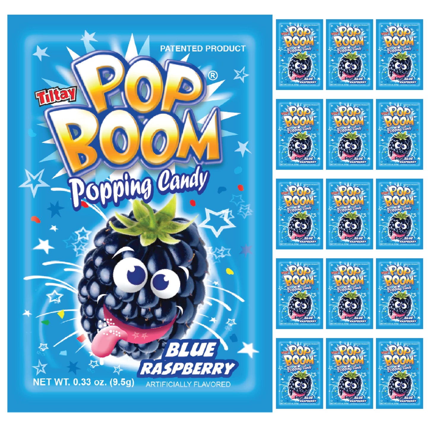 Tiltay Pop Boom Popping Candy - 16 Packs (Blue Raspberry)