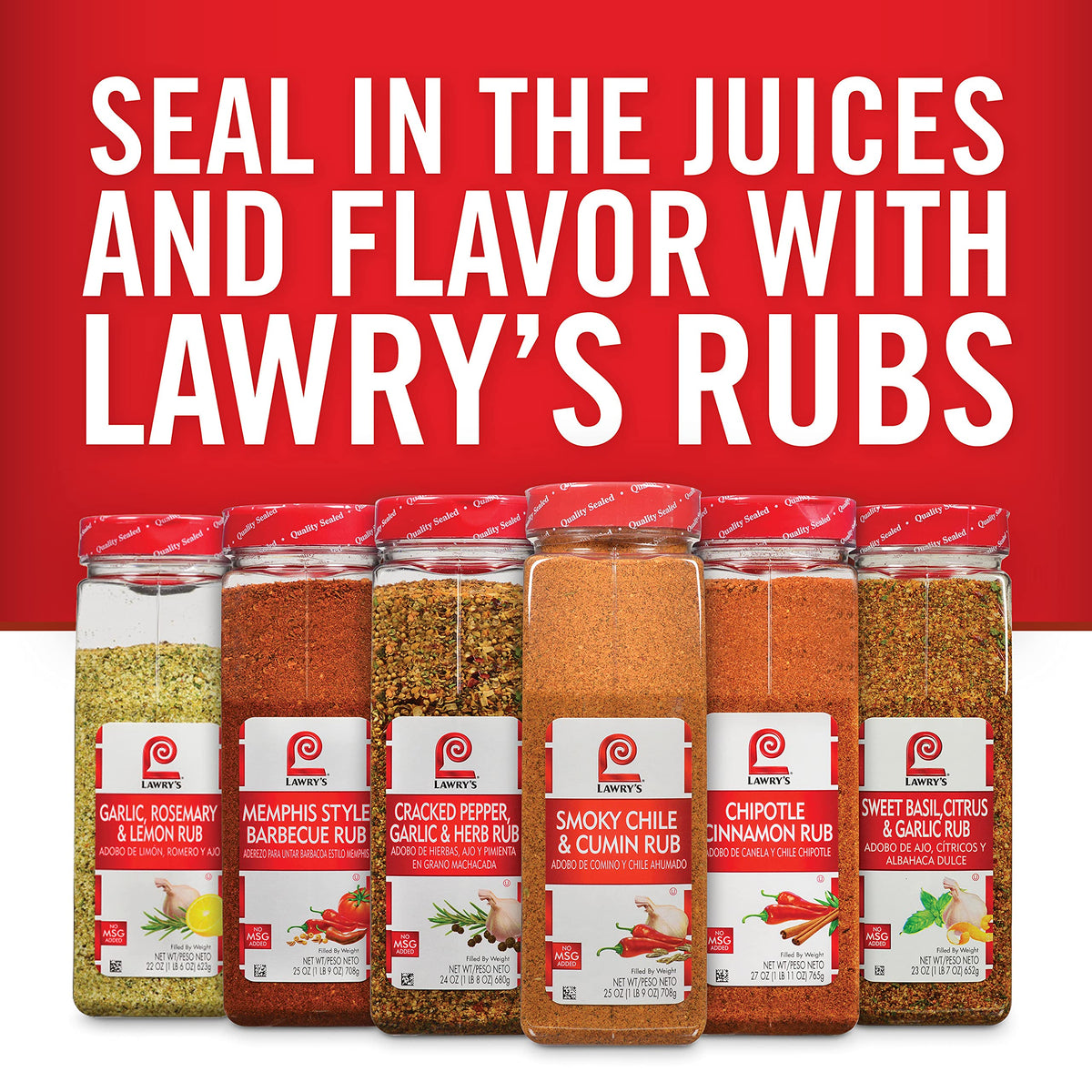 Lawrys  Ed Pepper, Garlic & Herb Rub, 24 Oz - One 24 Ounce Container Of Garlic Pepper Rub For A Peppery Spicy Flavor, Perfect Seasoning For Beef And Pork