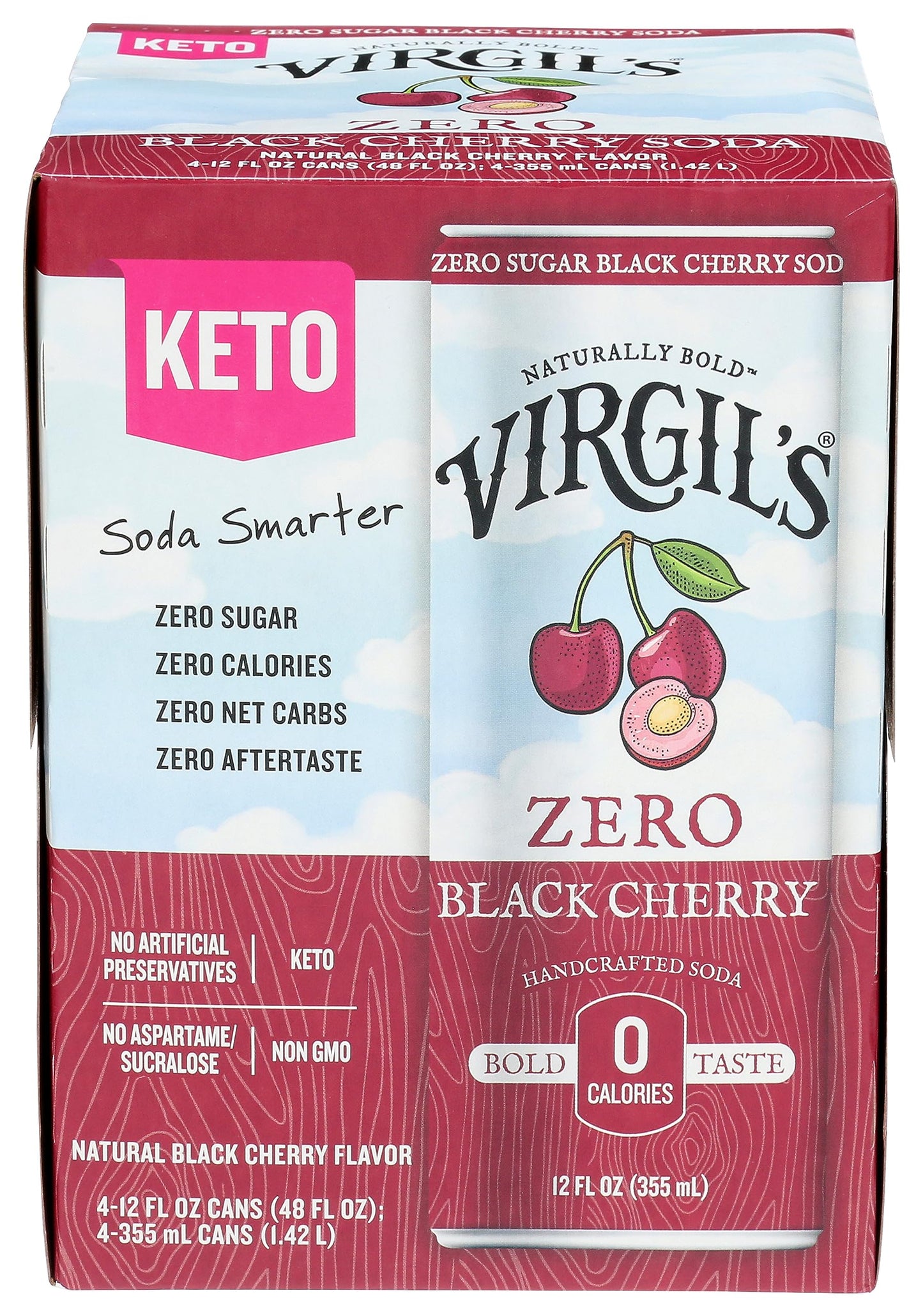 Virgil'S - Soda Zero Sugar Black Cherry Can - Case Of 6 - 4/12 Fluid Ounces