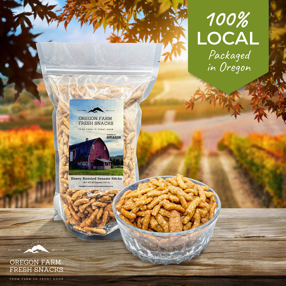 Oregon Farm Fresh Snacks Honey Roasted Sesame Sticks - Local Honey Roasted Sesame Sticks - Delicious & Fresh Snacks - Enjoy The