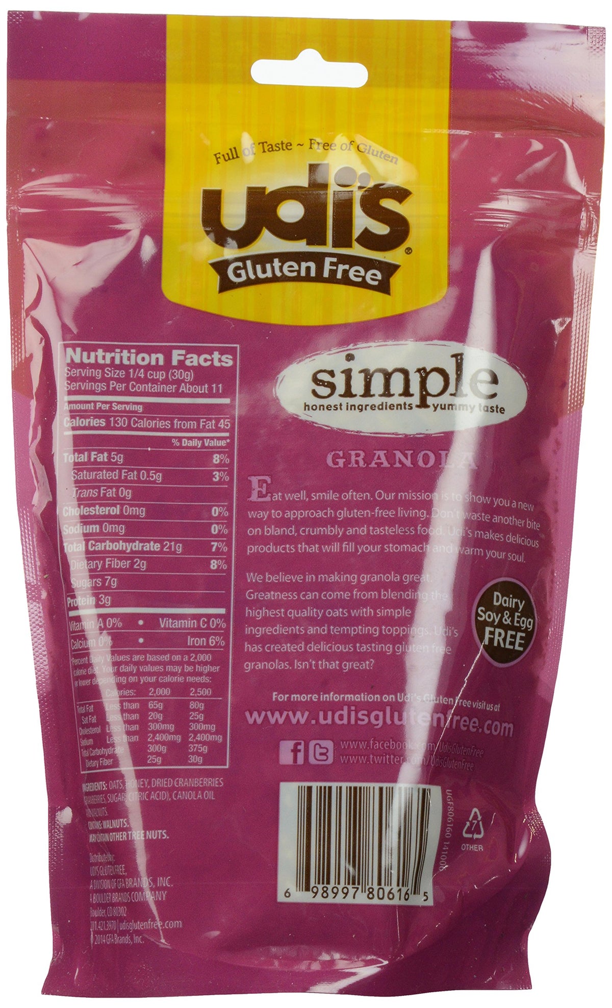Udi'S Gluten Free Cranberry Granola, 11 Oz.