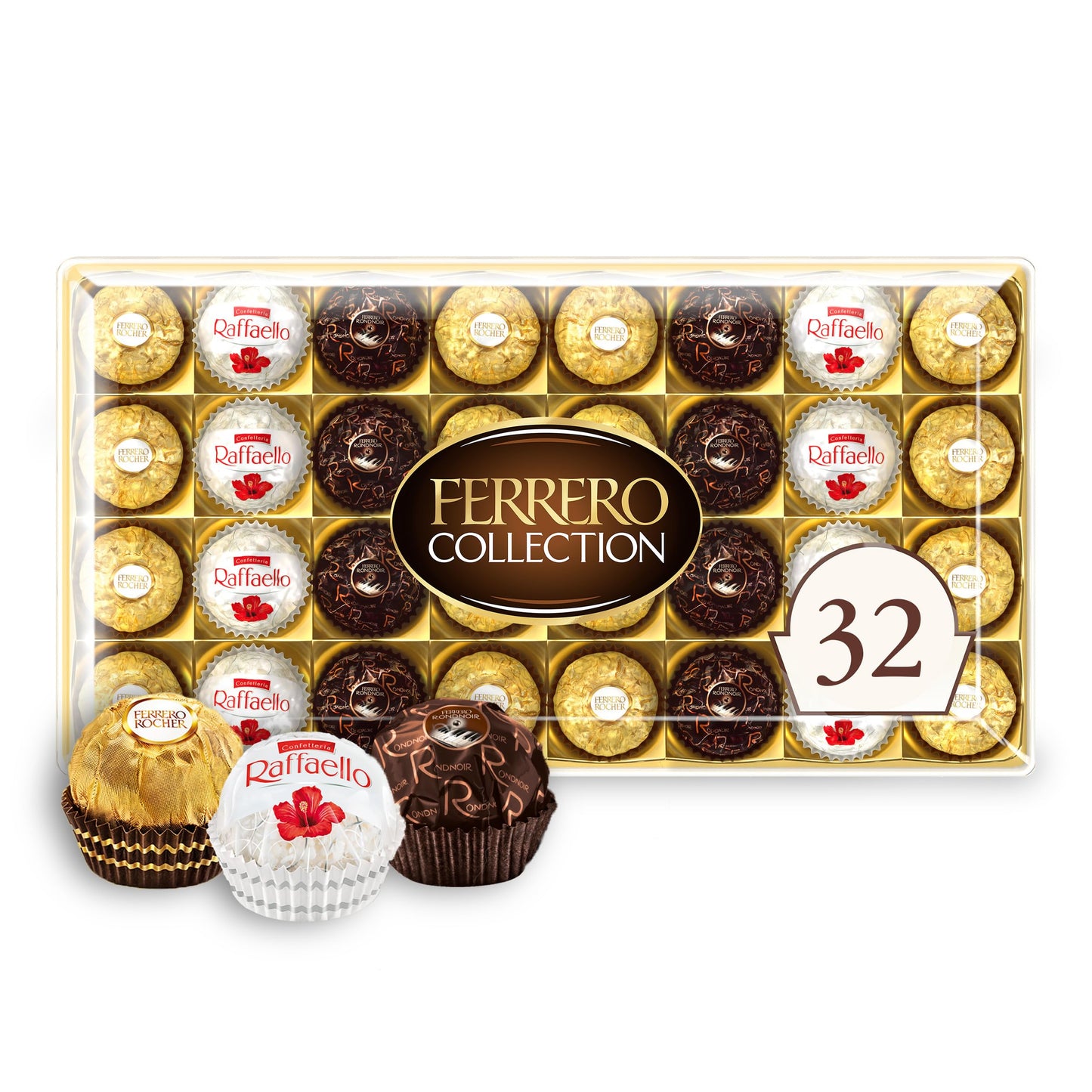 Ferrero Collection Top-Grade Chocolate Candy Assortment Of Hazelnut  Dark Chocolate And Coconut  32 Count Holiday Gift Box  12.7 Oz