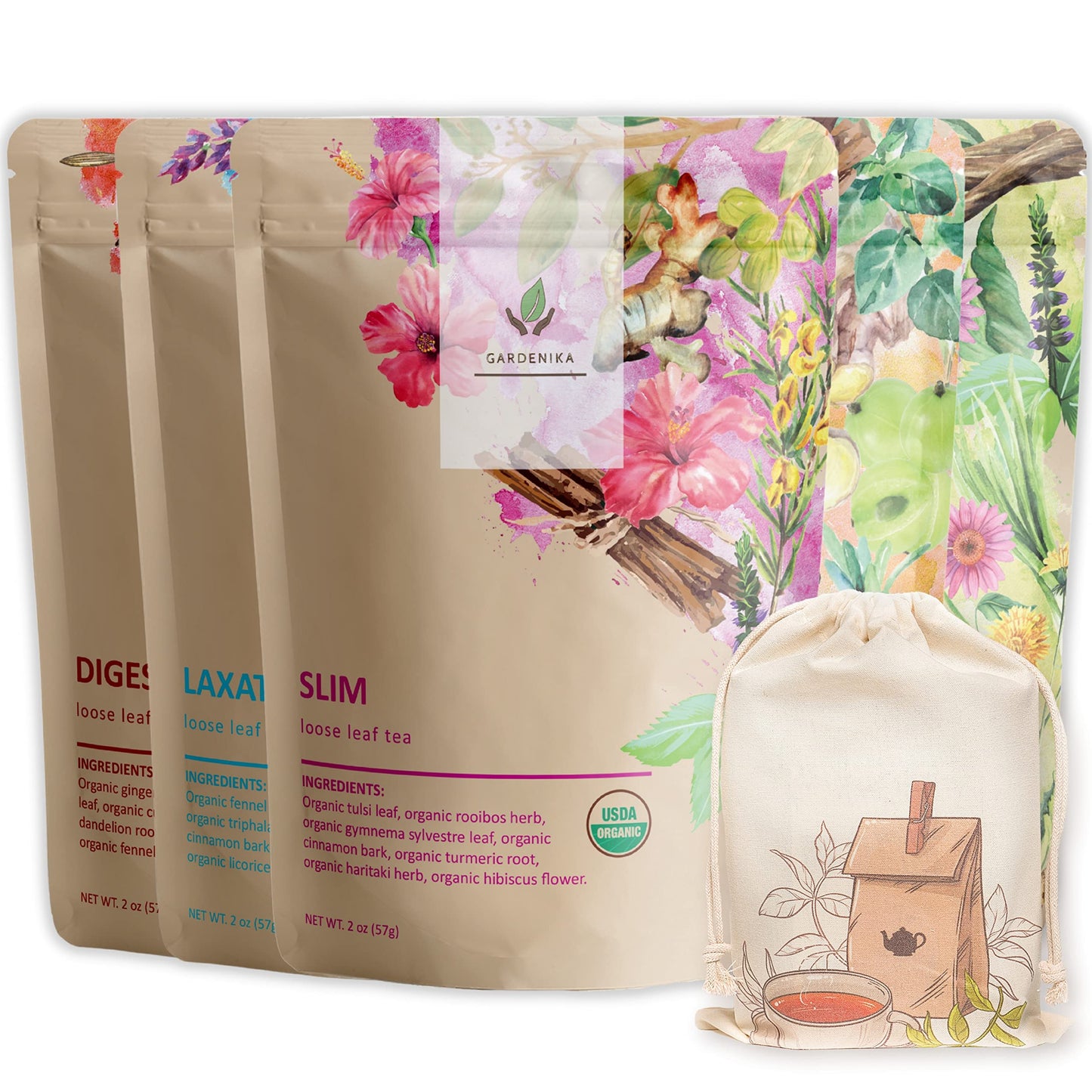 Gardenika Organic Loose Leaf Tea Set - Herbal & Caffeine-Free - 5 Pack - Kosher - No Artificial Flavors - Model 1042365518