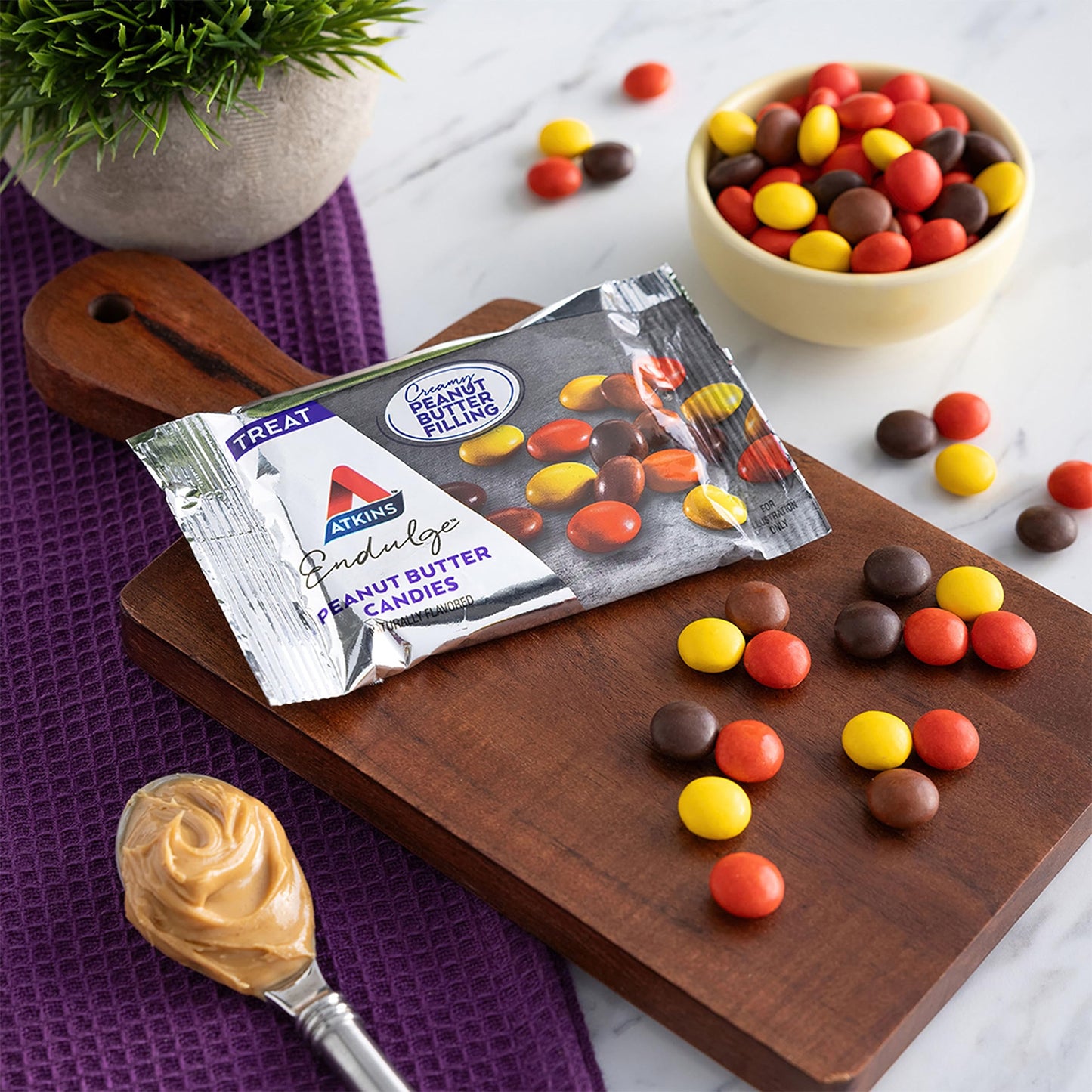 Atkins Endulge Treat, Peanut Butter Candies, 2g Net Carbs, 2g Sugar, Creamy Peanut Butter Filling, Low Carb, Low Sugar, 4 Packs