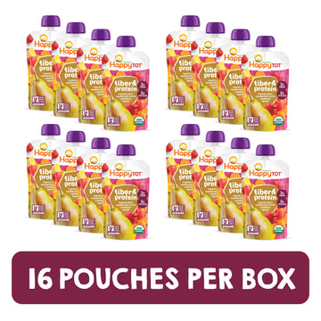 Happy Tot Organics Stage 4 Baby Food Pouches, Gluten Free, Vegan Snack, Fiber & Protein Fruit & Veggie Puree, Pears, Raspberries, Butternut Squash & Carrots, 4 Ounce(Pack Of 16)