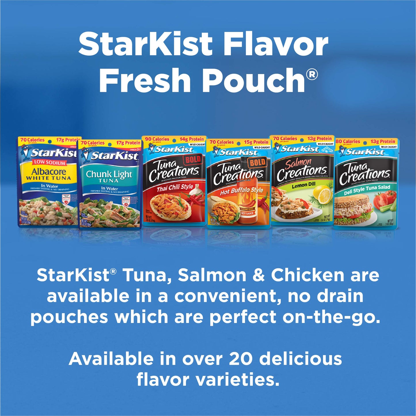 StarKist Low Sodium Albacore White Tuna in Water, 2.6 oz Pouch (24 Pack) Ready to Eat Wild Caught Tuna, 17g Protein, 80 Calories