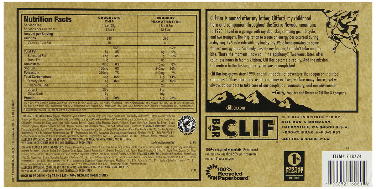 Clif Bar Variety Pack, Chocolate Chip, Crunchy Peanut Butter, 2.4 Oz. Nutrition Bars, 24 Count