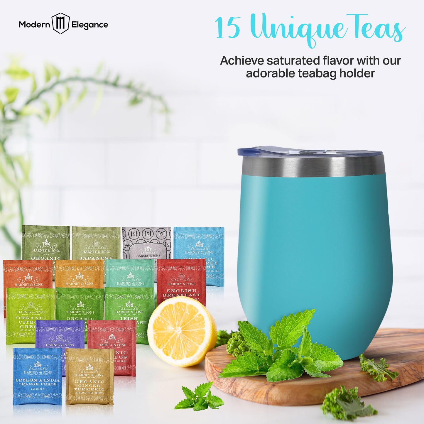 Modern Elegance Tea Gift Set for Mothers Day - Assorted Teas, Elegant Mug & Honey, Teal