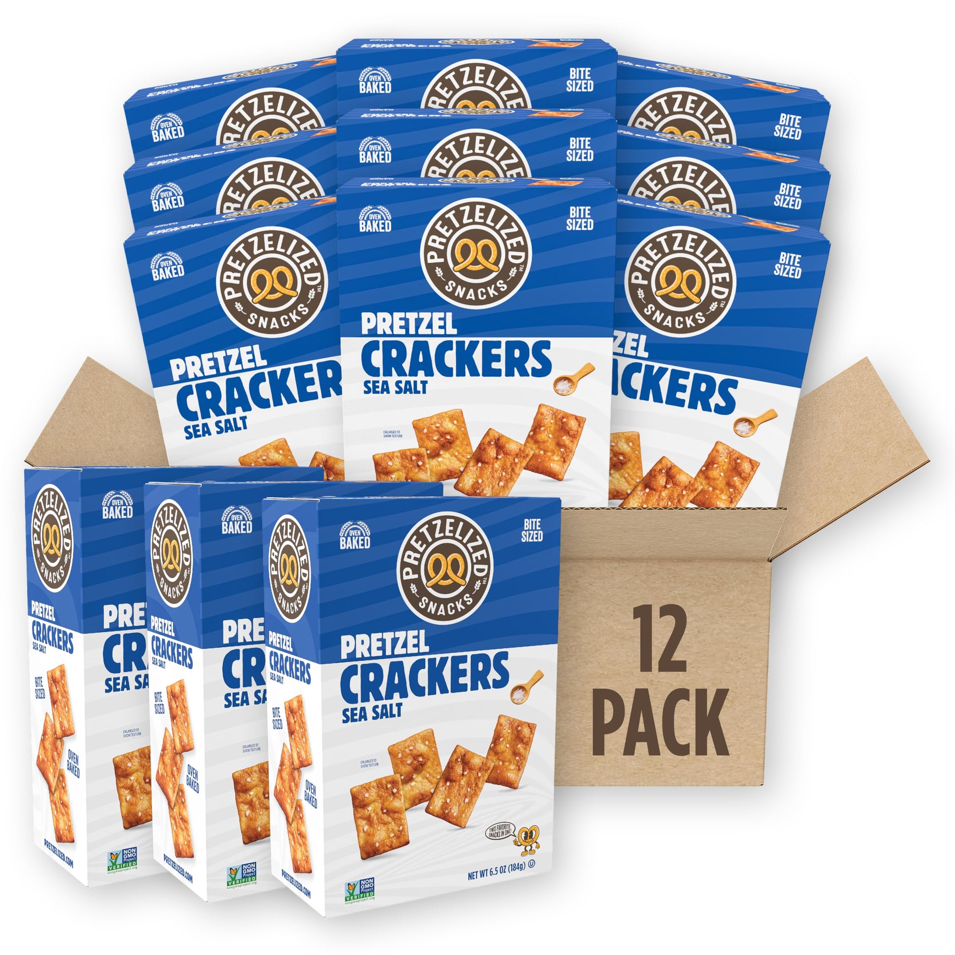 PRETZELIZED Snacks PRETZELIZED Pretzel Crackers, Sea Salt Flavored, 6.5oz Box (Pack of 12)