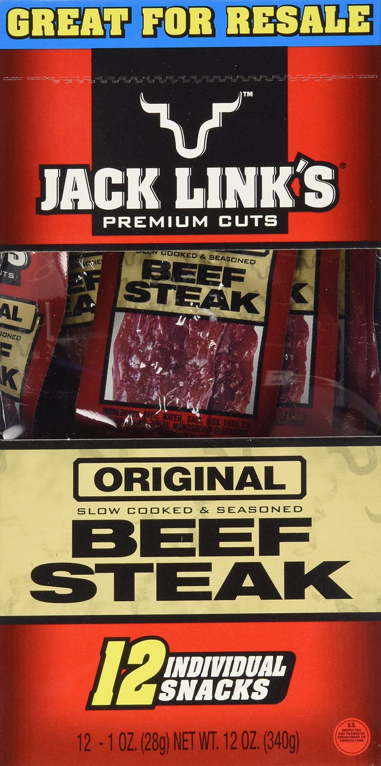 Jack Link’s Beef Steak, Original, 1 oz., 12 Count, 11g Protein, Snack