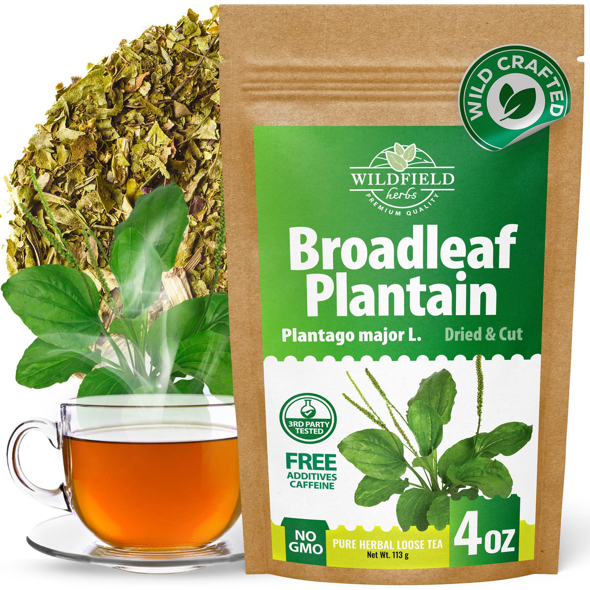 4 oz. Broadleaf Plantain Leaf Herb Tea Dried Plaintains Leaves (Plantago Majoris Folia) - 113g Greater Plantain Leaf Tea Llanten