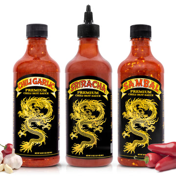 Underwood Ranches Limited Edition Dragon Collection Bundle - Sambal, Chili Garlic & Sriracha Flavor, Perfect For Any Dish! - Mad