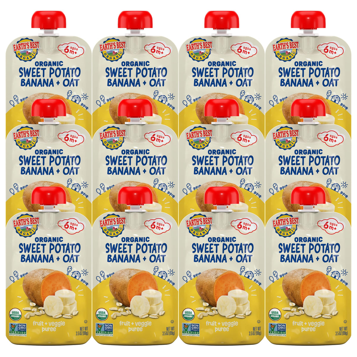 Earth'S Best Fruit + Veggie Puree Organic Sweet Potato Banana + Oat 3.5Oz Pouch (Pack Of 12)