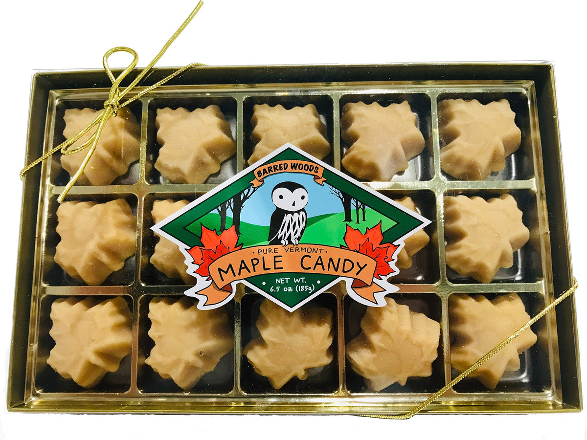 Barred Woods Maple Pure Vermont Organic Maple Candy - 6.5 Oz Gift Box Maple Leaf Candy - Maple Sugar Candy