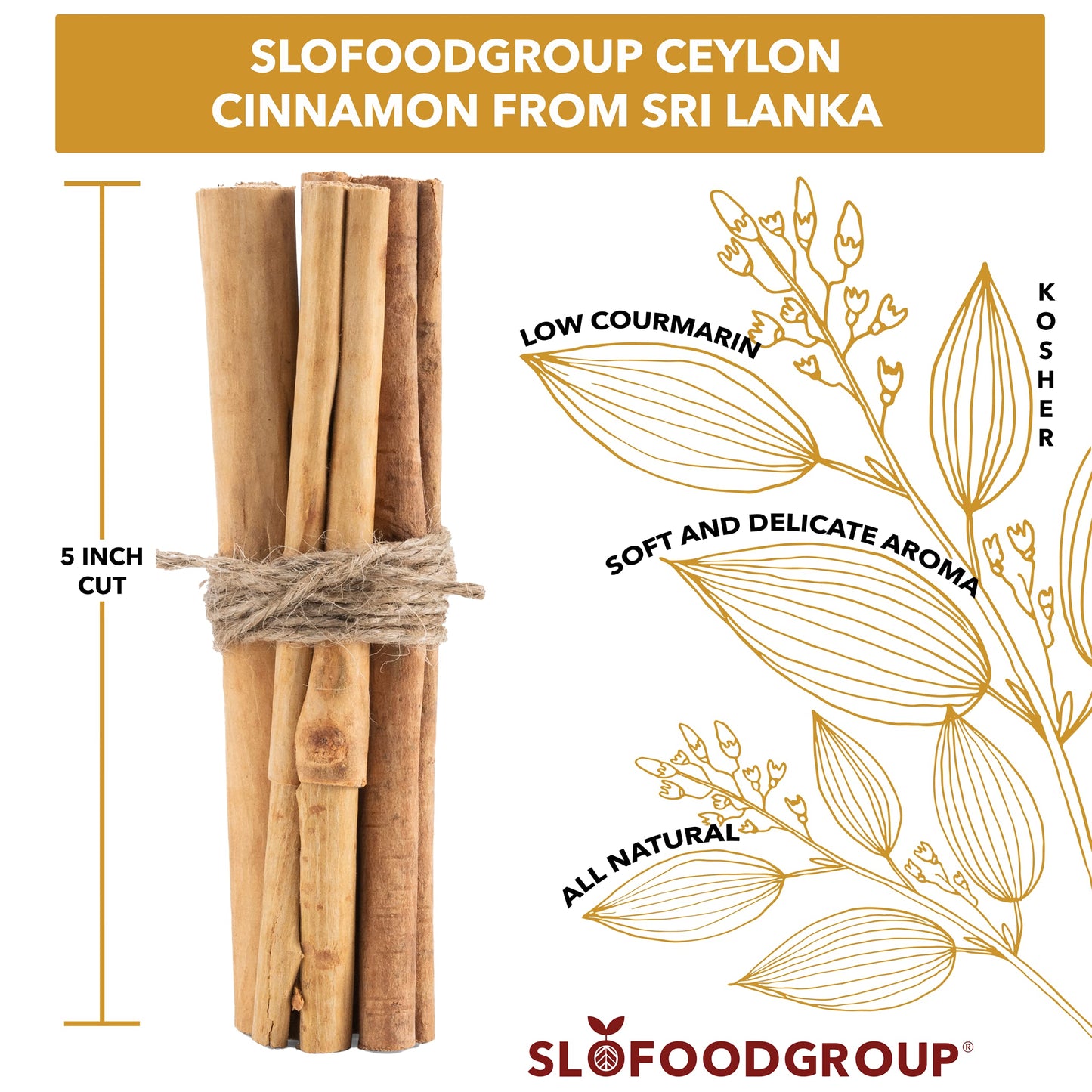 Slofoodgroup Ceylon Cinnamon Sticks - Pure Ceylon Quills, 1 OZ, Brown, 5 Inch Cut, Cinnamomum Vespirit-inspired flavor from Sri Lanka