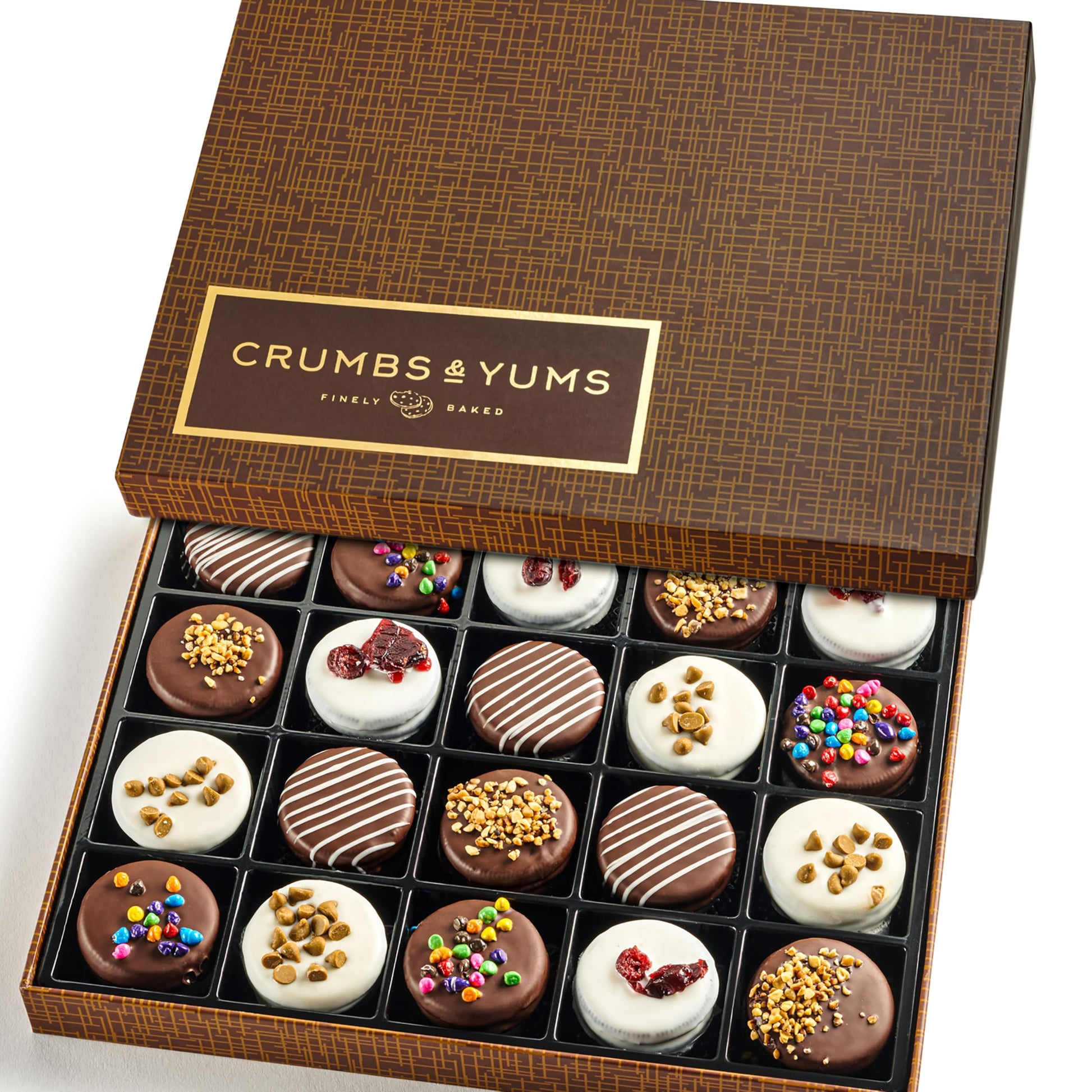Valentines Day Cookies Gift Basket - 20 Gourmet Chocolate Covered Sandwich Cookies With Assorted Toppings - Assorted Food Gift Box For Fathers Day  Mothers Day  Family  Sympathy  Men & Women.