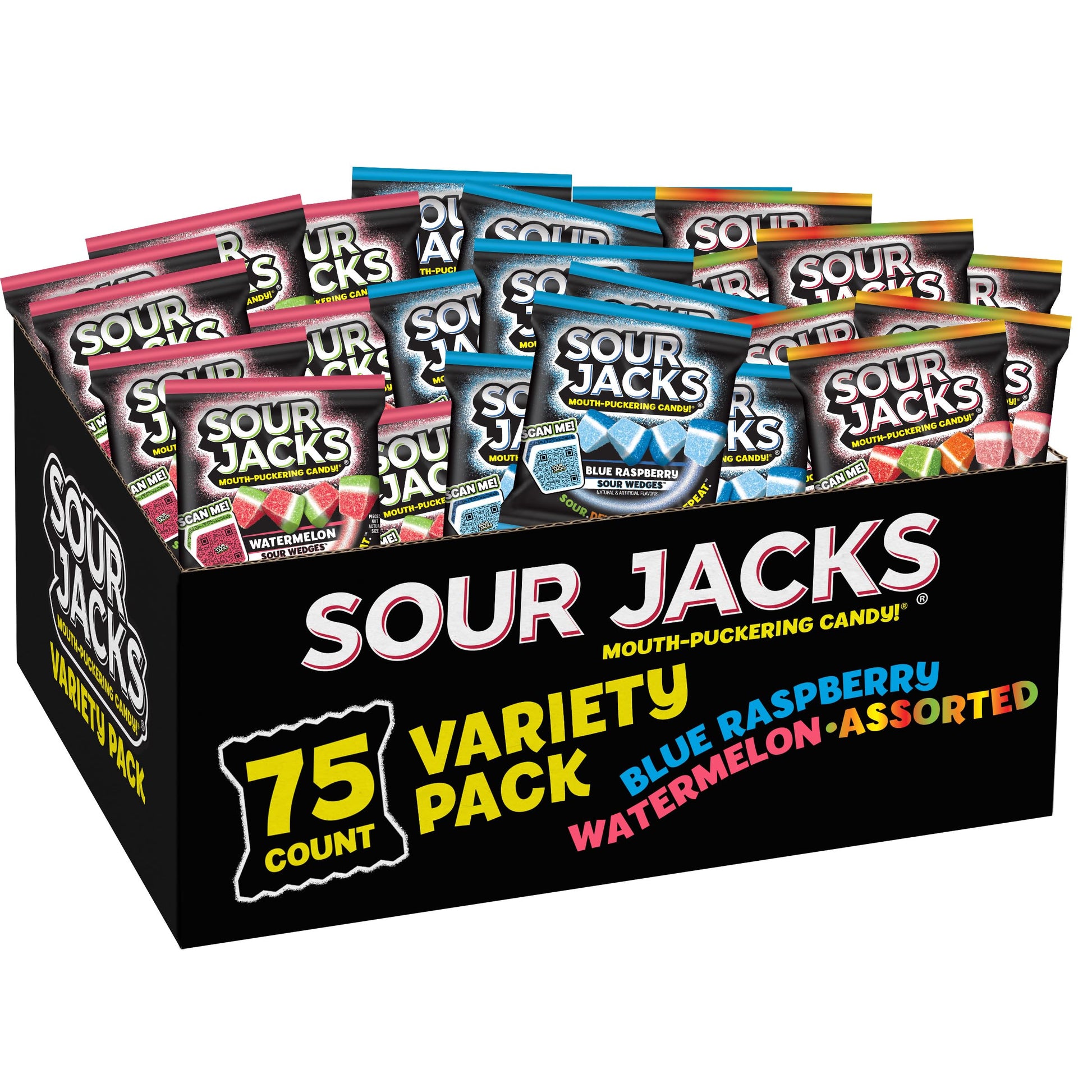SOUR JACKS Snack Box  Sour Wedges  Variety Snack Pack  Stocking Stuffers  0.5oz bags (75ct)
