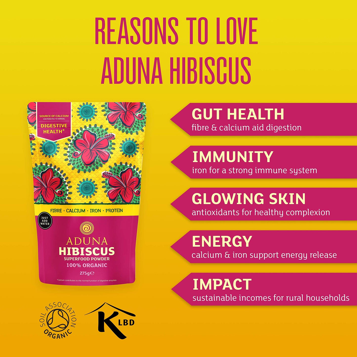 Aduna Organic Hibiscus Powder | Hibiscus Flower Powder for Hair, Skin & Gut Health | 9.7oz