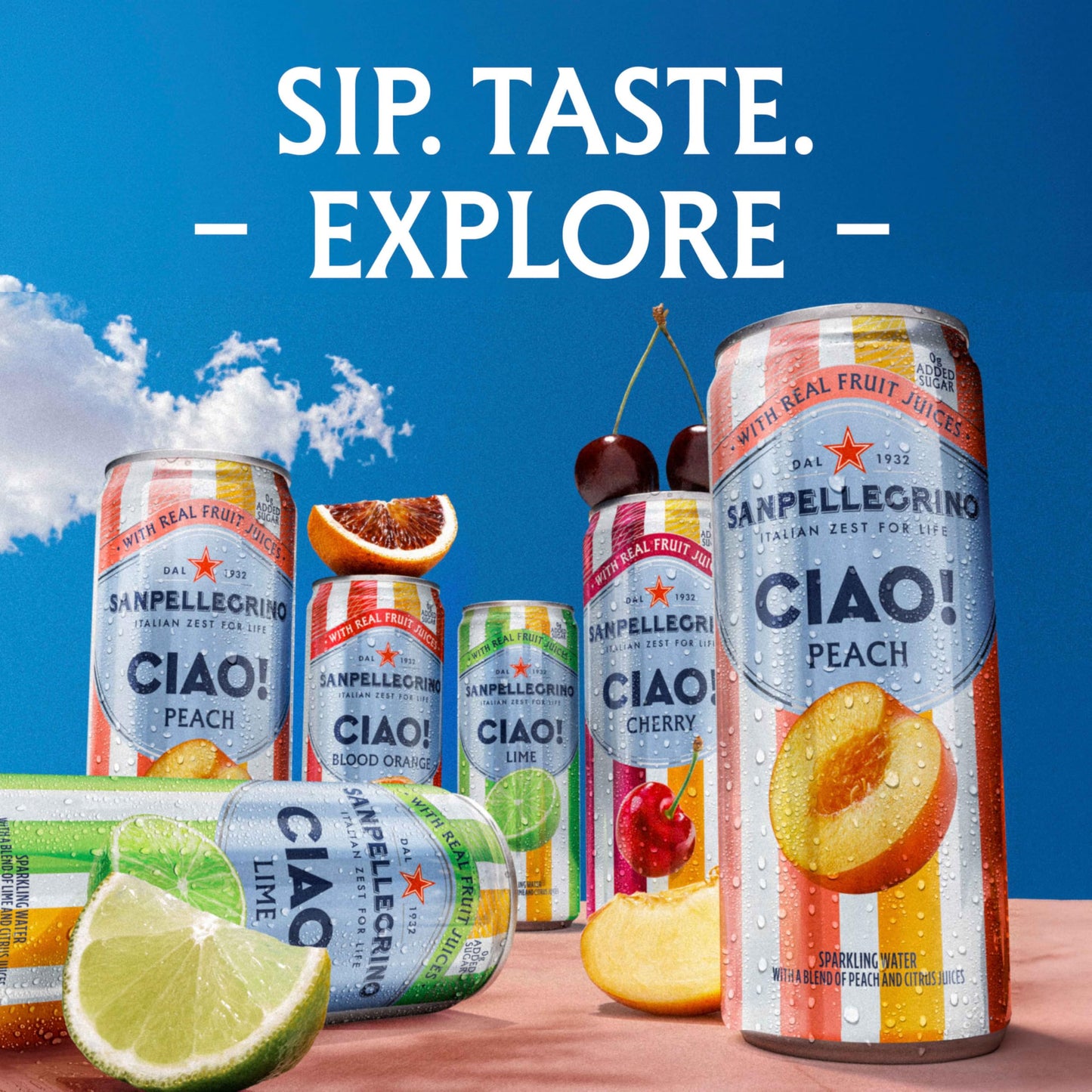 Sanpellegrino Ciao Blood Orange Sparkling Water, Low-Calorie Italian Sparkling Water With Real Fruit Juices, 0G Added Sugar, 24-