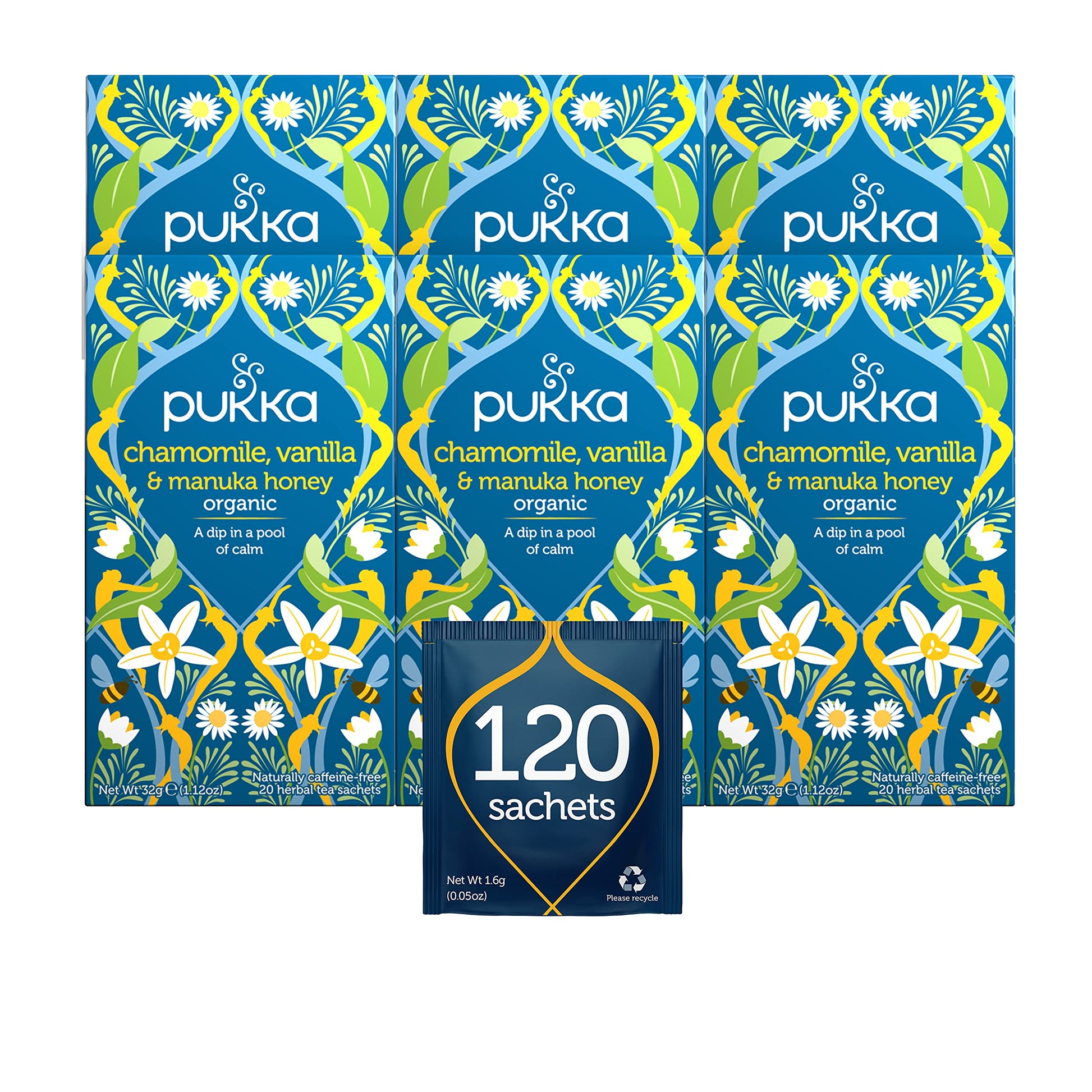 Pukka Organic Tea Bags, Chamomile, Vanilla & Manuka Honey, 20 Count (Pack of 6)